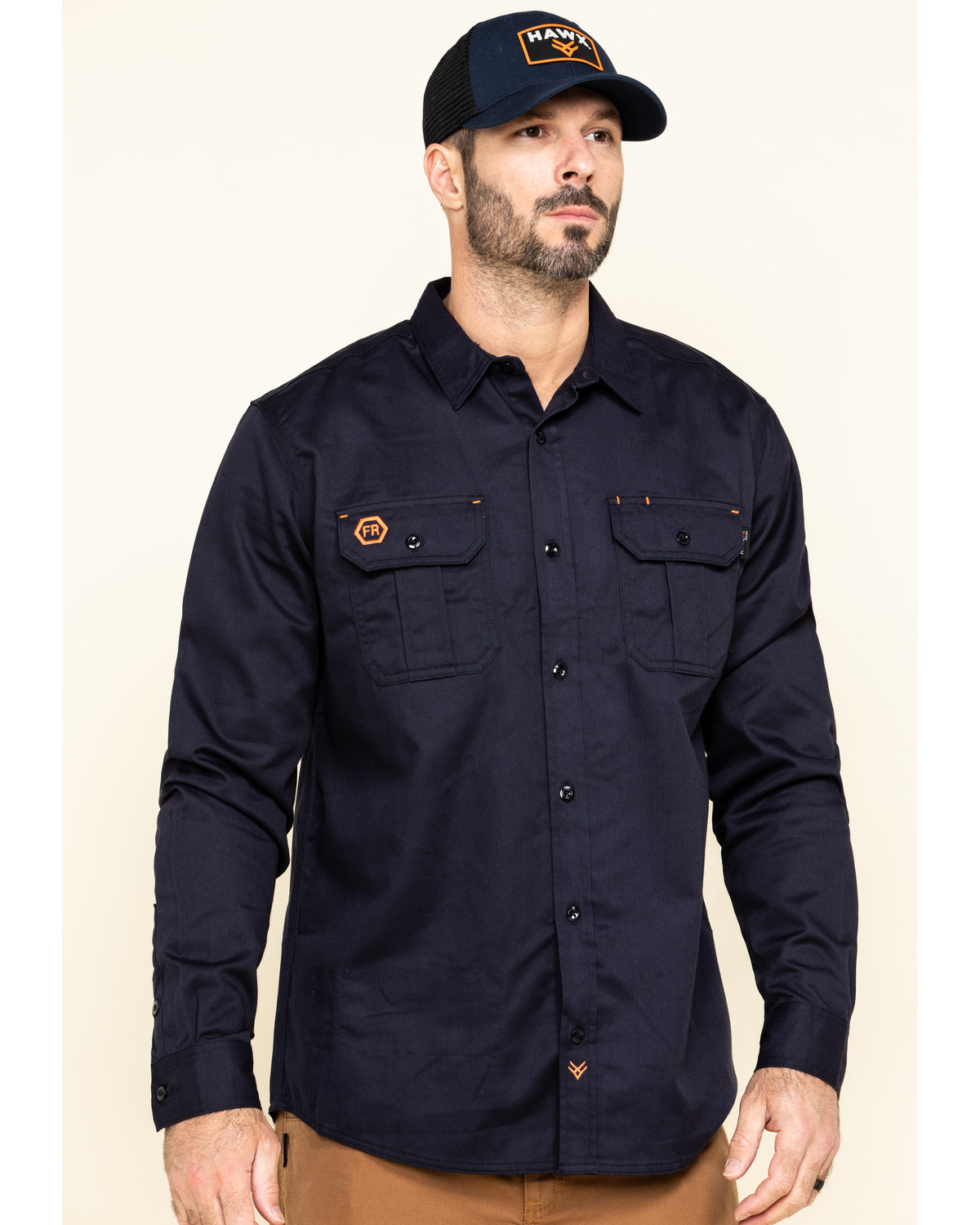Hawx Men's Navy FR Long Sleeve Button-Down Work Shirt | Boot Barn