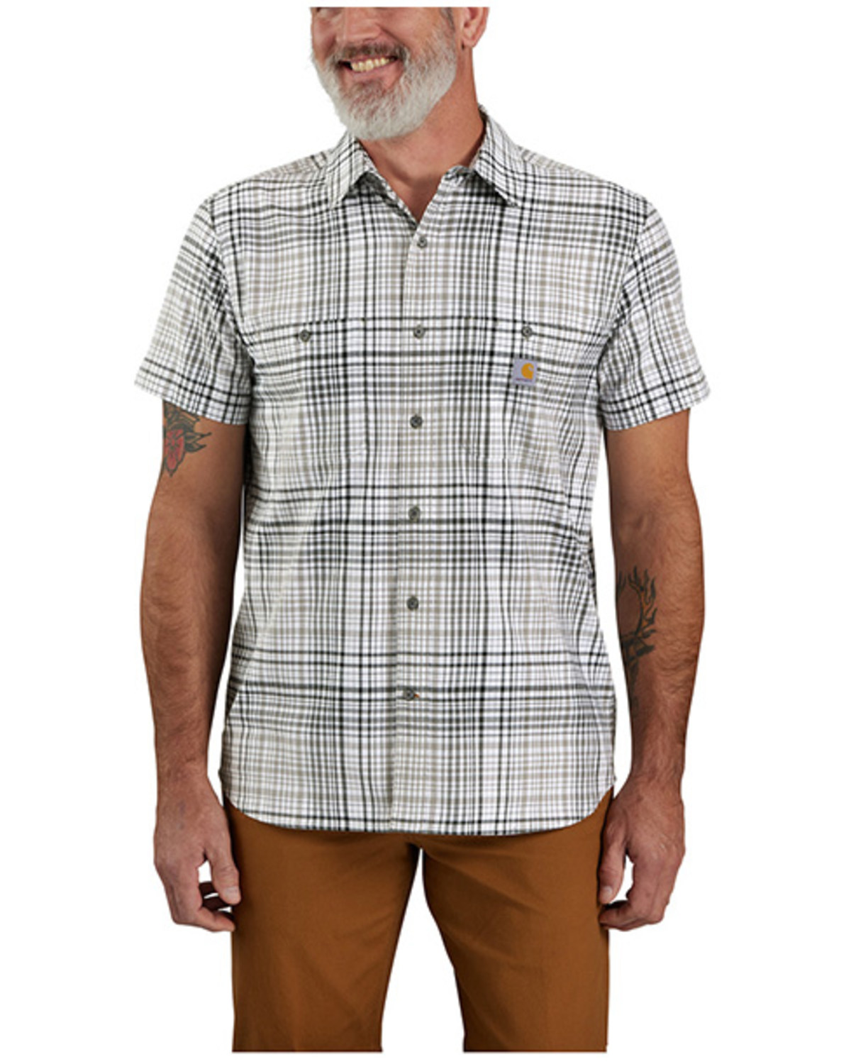 Carhartt Men's Rugged Flex® Plaid Print Relaxed Fit Lightweight Short Sleeve Button-Down Work Shirt