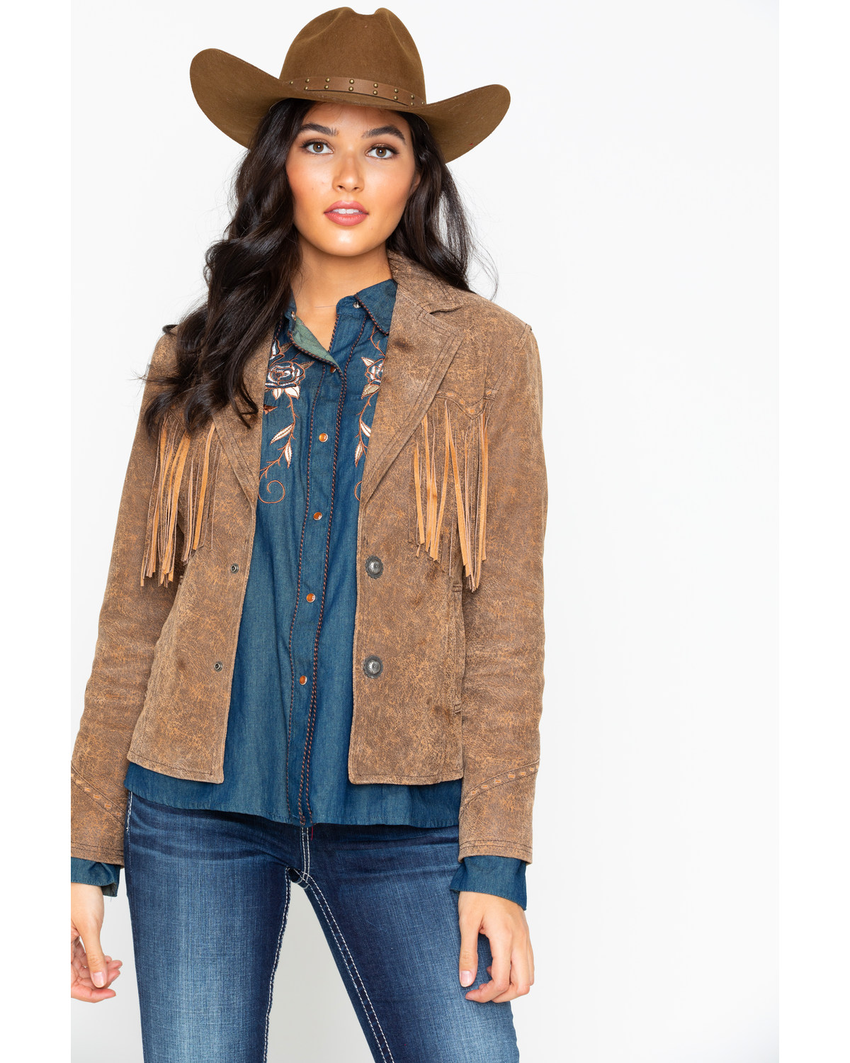 Cripple creek leather fringe jacket clearance