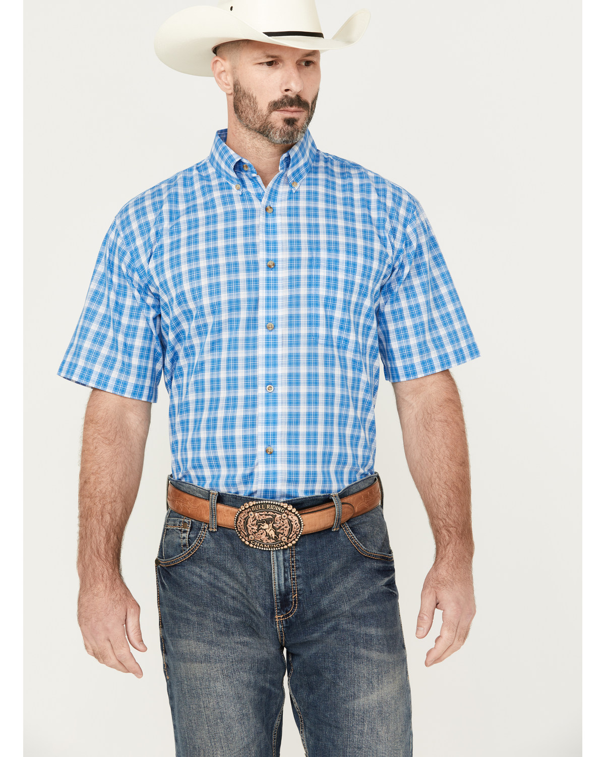 Wrangler Men's Assorted Riata Plaid Print Short Sleeve Button-Down Western Shirt