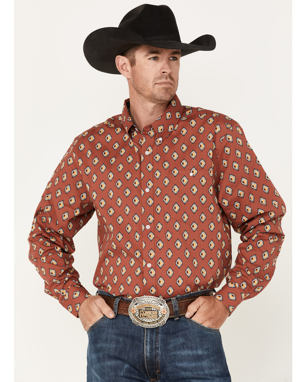 RANK 45® Men's Caballo Geo Print Long Sleeve Button-Down Western Shirt