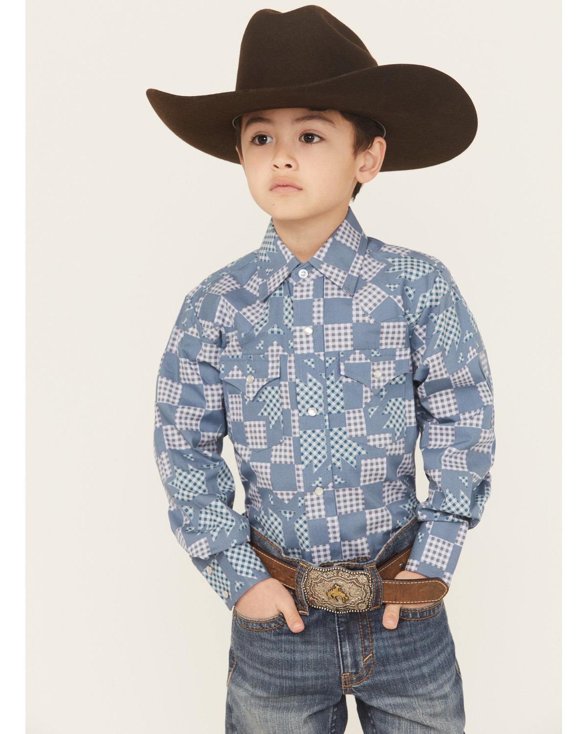 Ely Walker Boys' Quilted Print Long Sleeve Snap Western Shirt