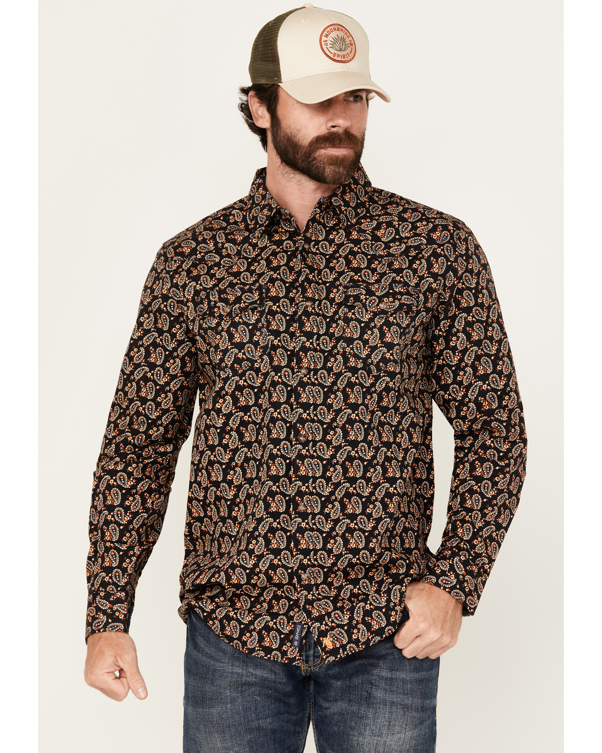 Moonshine Spirit Men's Freedom Paisley Print Long Sleeve Snap Western Shirt