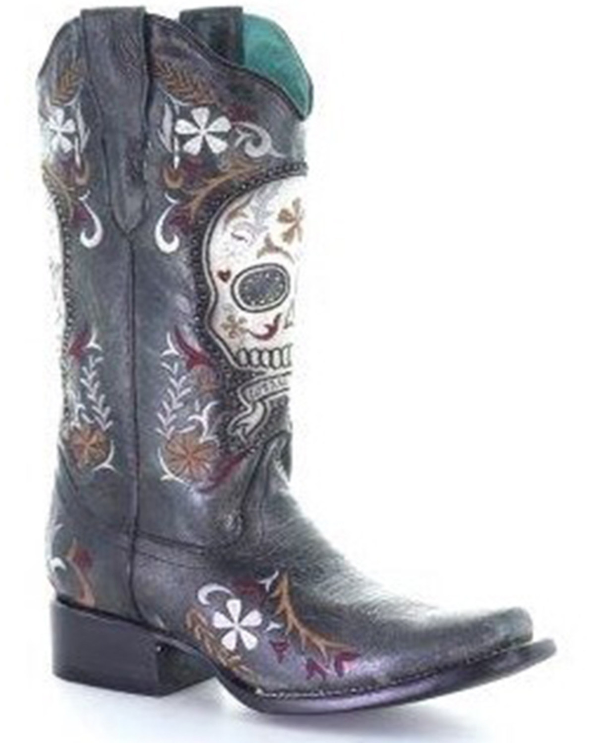 Corral Women's Black Skull Overlay Western Boots Snip Toe Boot Barn