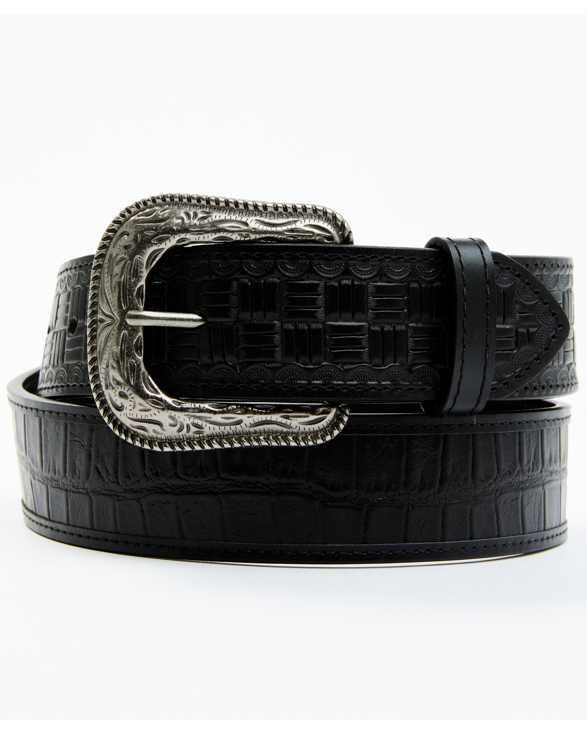 Cody James Men's Black Checkered Billets Alligator Print Leather Belt