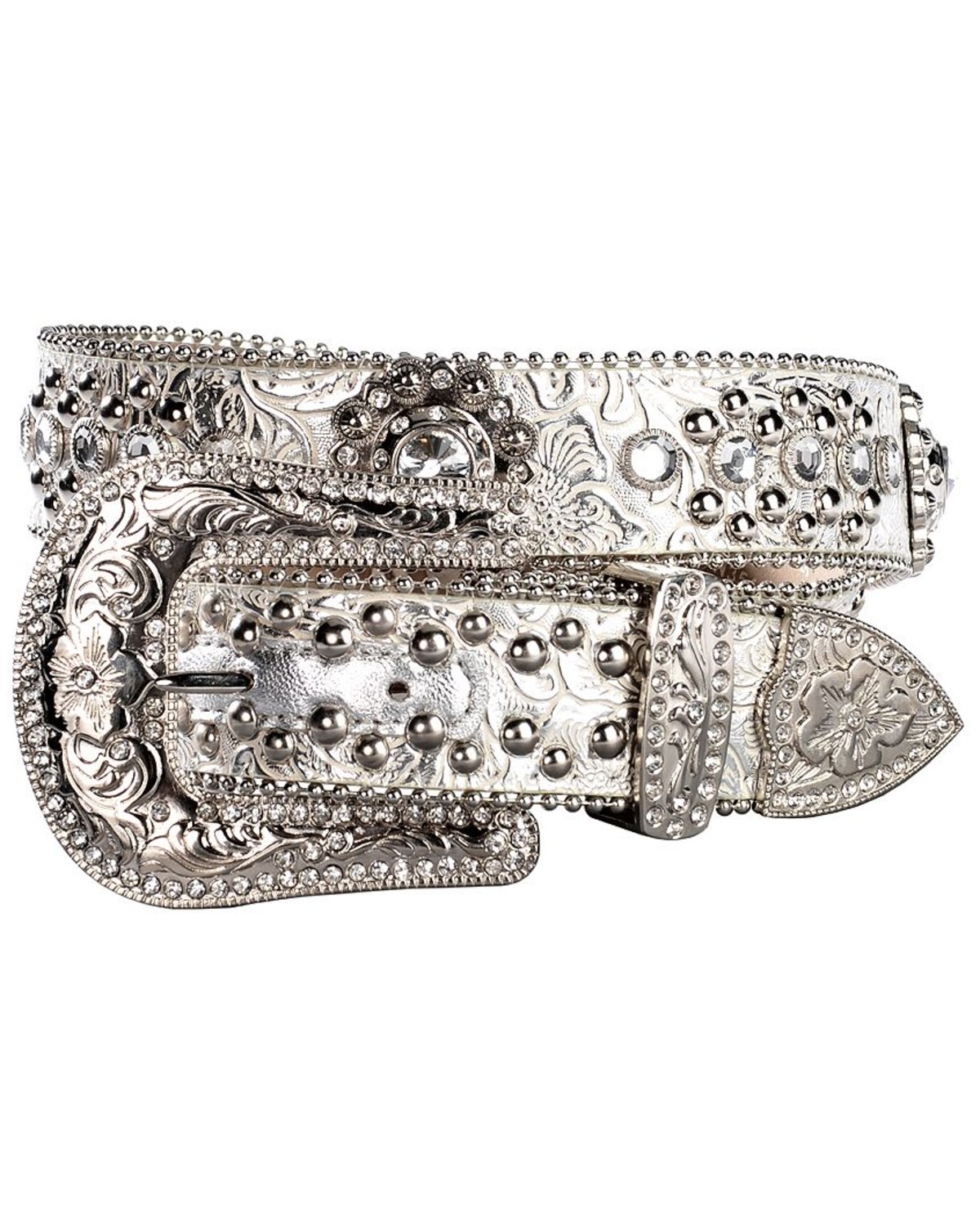 Metallic silver belt