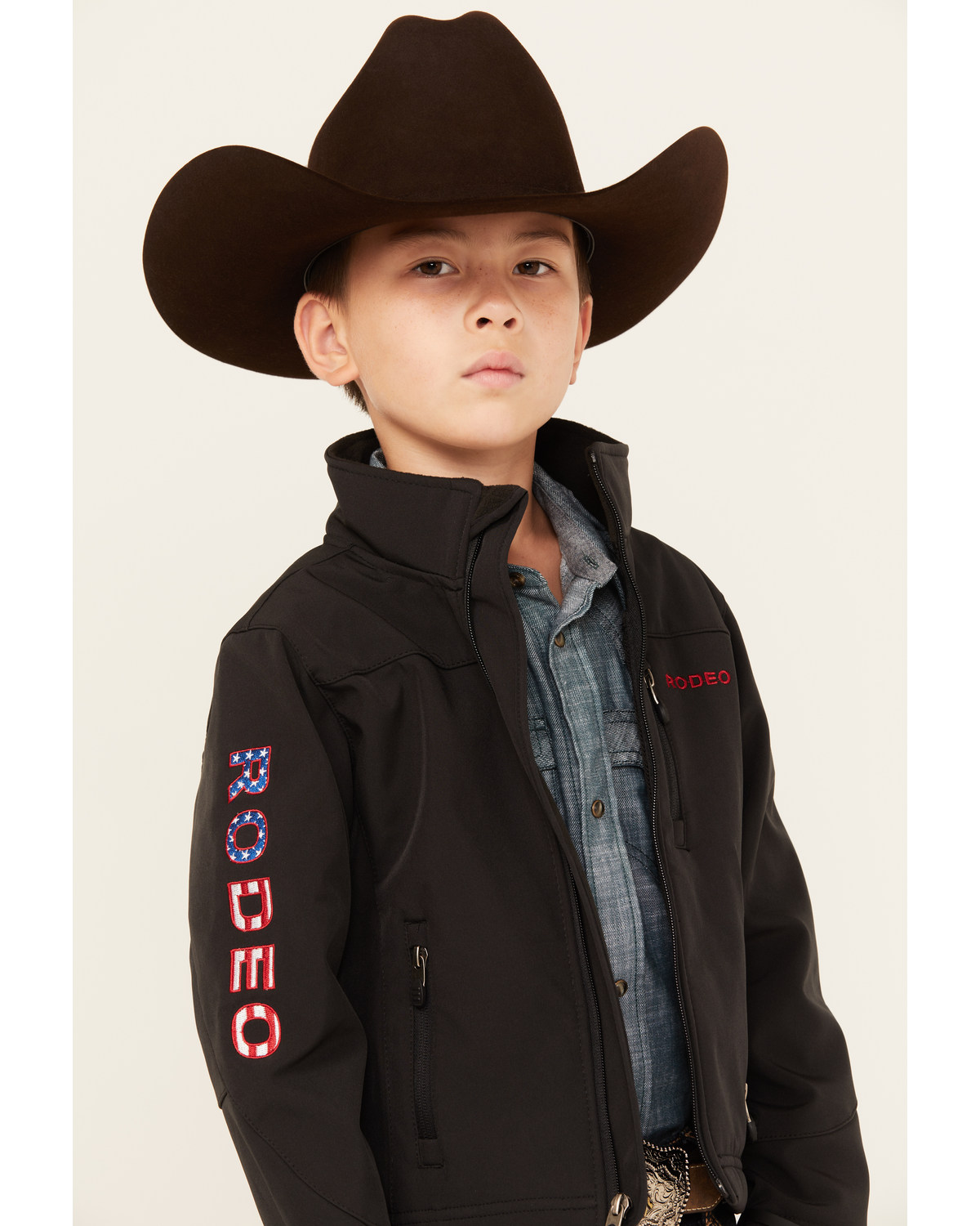 Rodeo Clothing Boys' USA Flag Waterproof Softshell Jacket