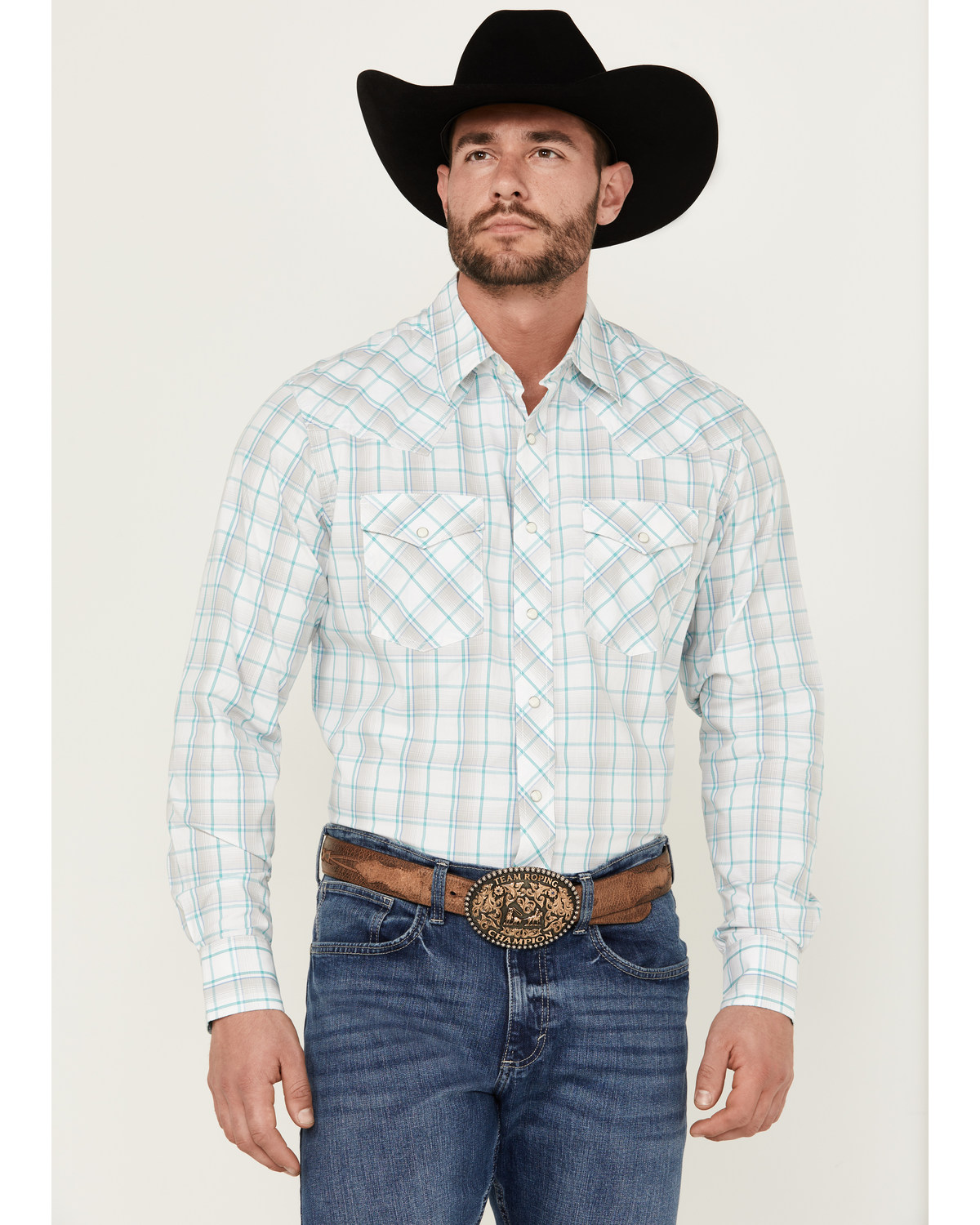 Wrangler 20X Men's Advanced Comfort Plaid Print Long Sleeve Snap Stretch Western Shirt