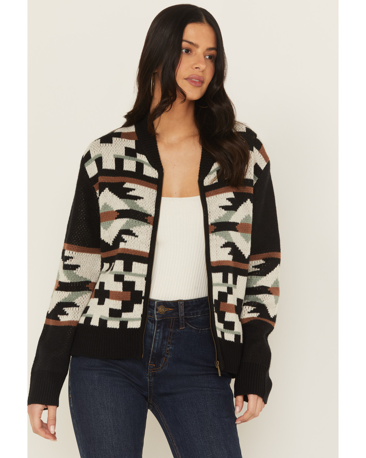 Wrangler Retro Women's Southwestern Print Zippered Cardigan