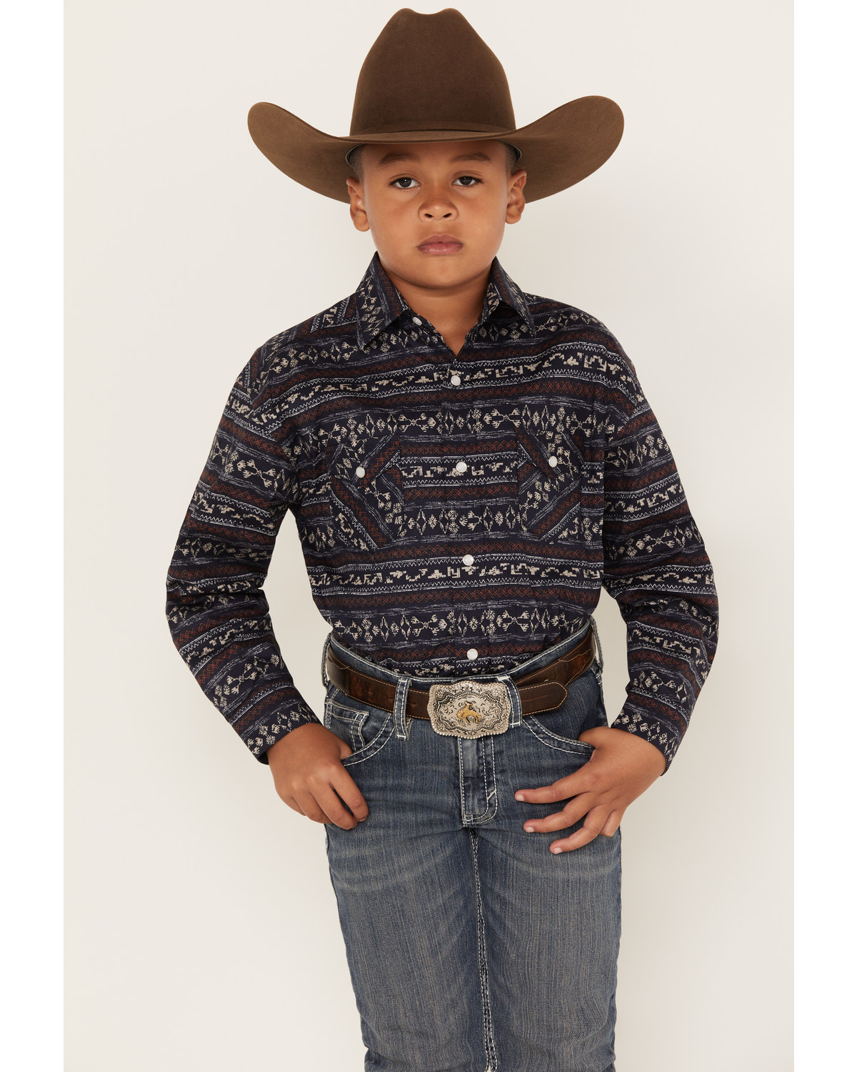 Rough Stock by Panhandle Boys' Southwestern Print Long Sleeve Snap Western Shirt