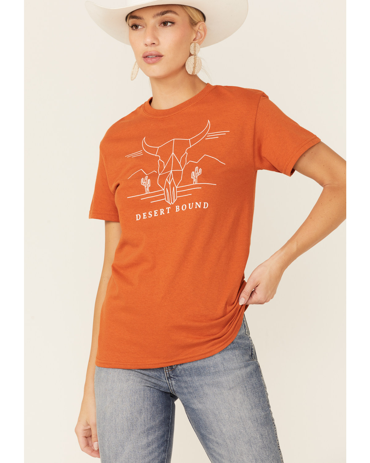 Wondery Women's Rust Desert Bound Steer Head Graphic Tee