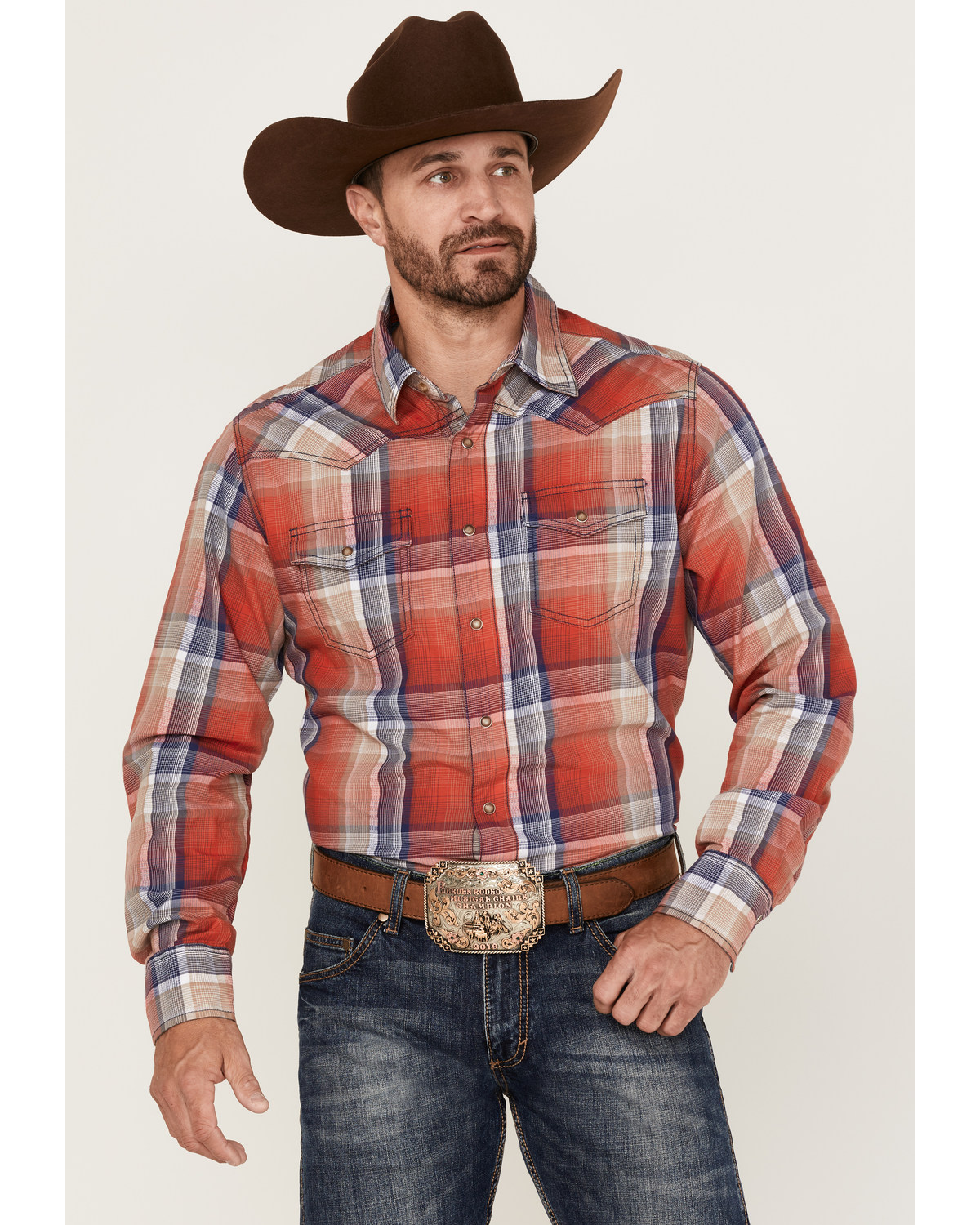 Wrangler Retro Men's Plaid Long Sleeve Snap Western Shirt