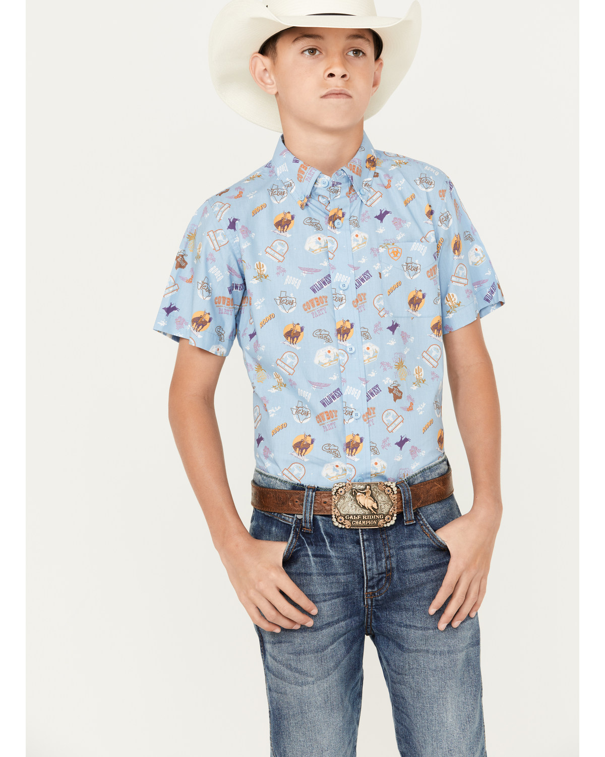 Ariat Boys' Maurico Print Classic Fit Short Sleeve Button Down Western Shirt