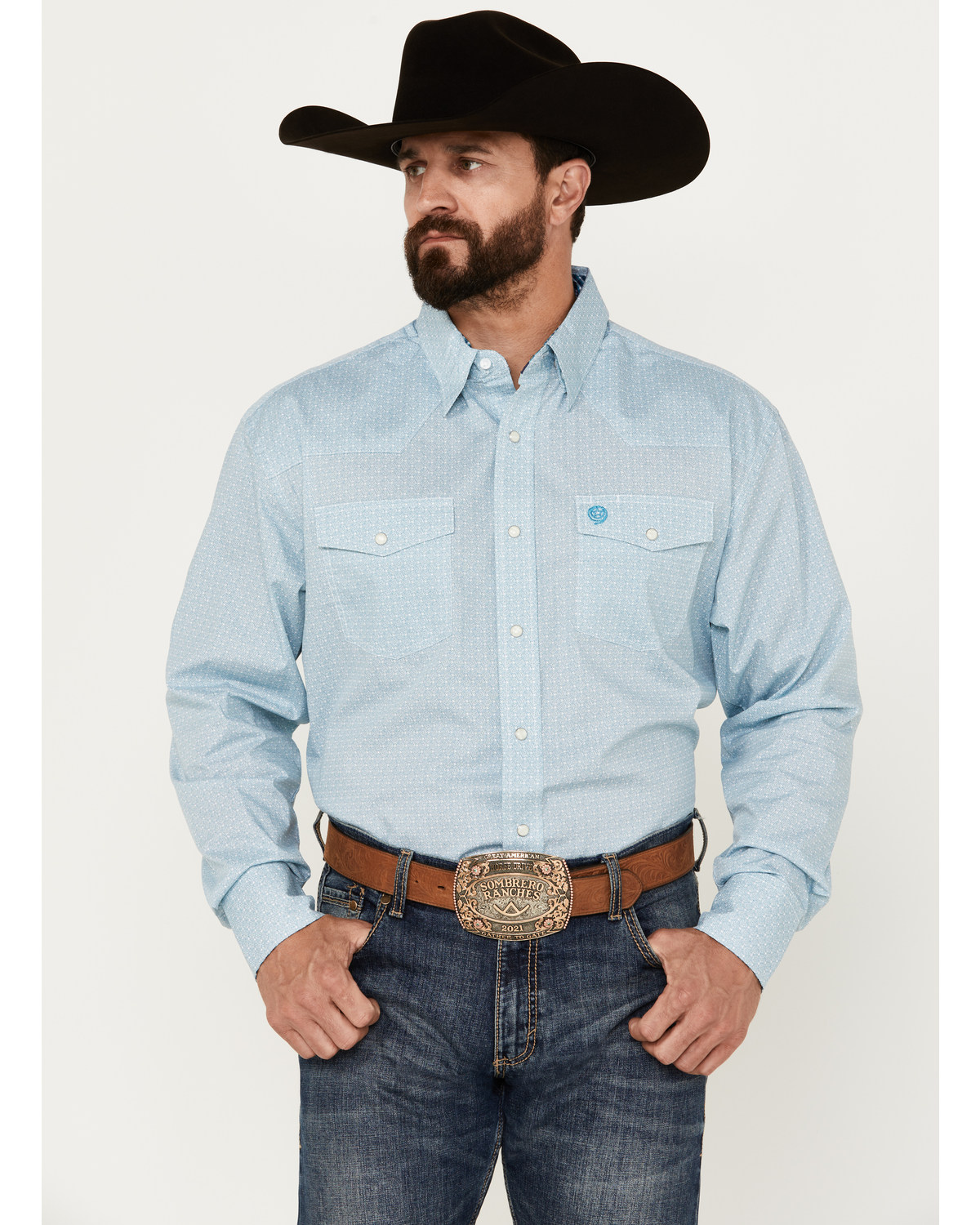 George Strait by Wrangler Men's Geo Print Long Sleeve Snap Western Shirt
