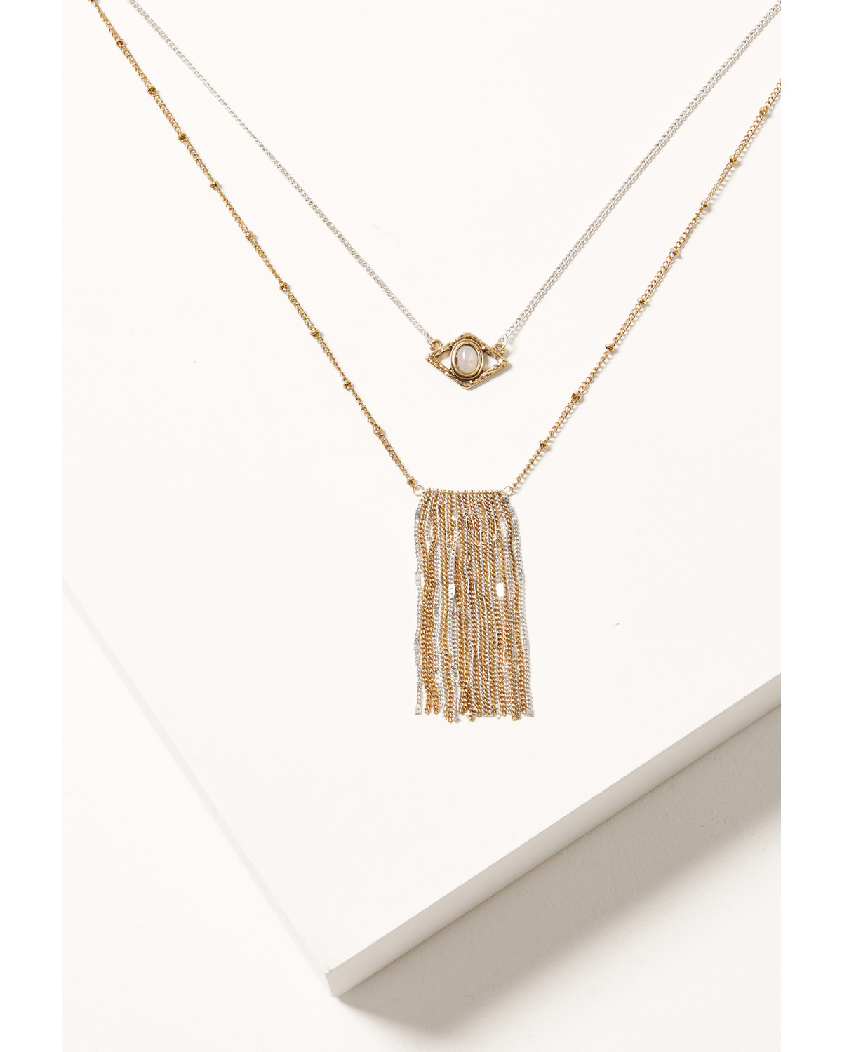 Shyanne Women's Gold & Silver Evil Eye Fringe Double Layered Necklace