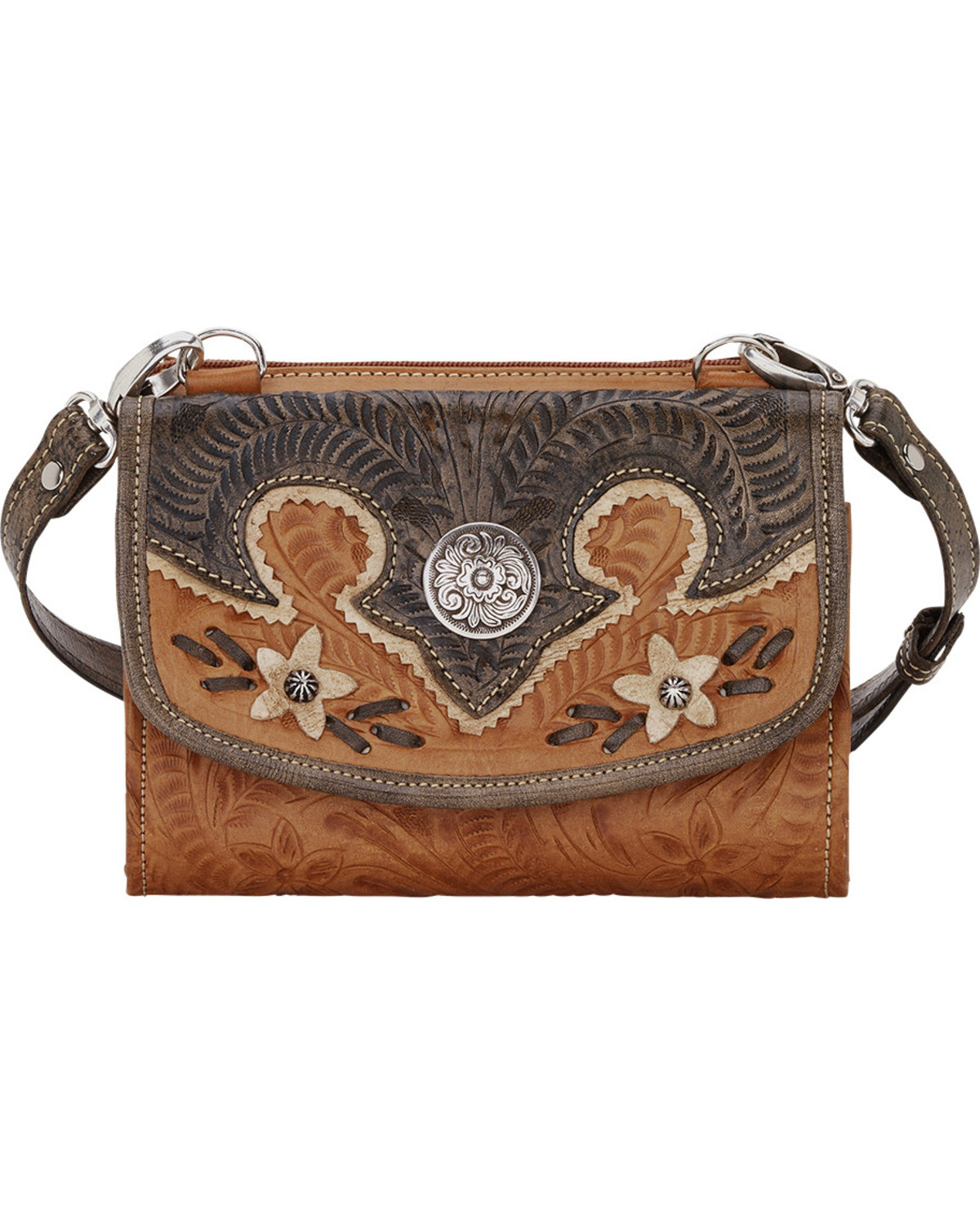 American West Tan Desert Wildflower Small Crossbody Bag/Wallet