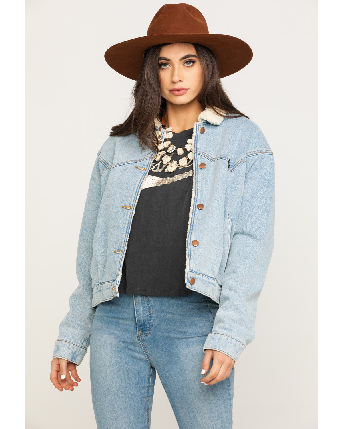 ladies sherpa lined denim jacket