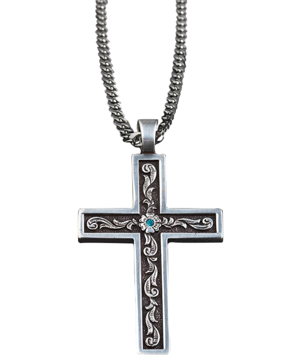 Twister Men's Tooled Inlay Cross Necklace