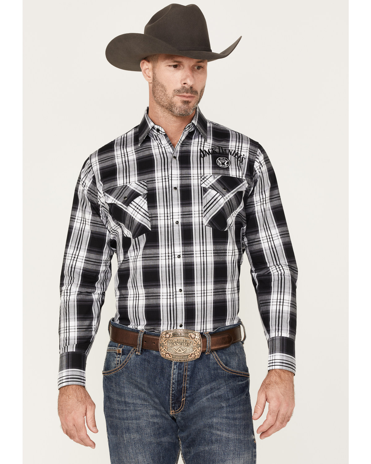 Ely Walker Men's Jack Daniel's Plaid Print Long Sleeve Snap Western Shirt