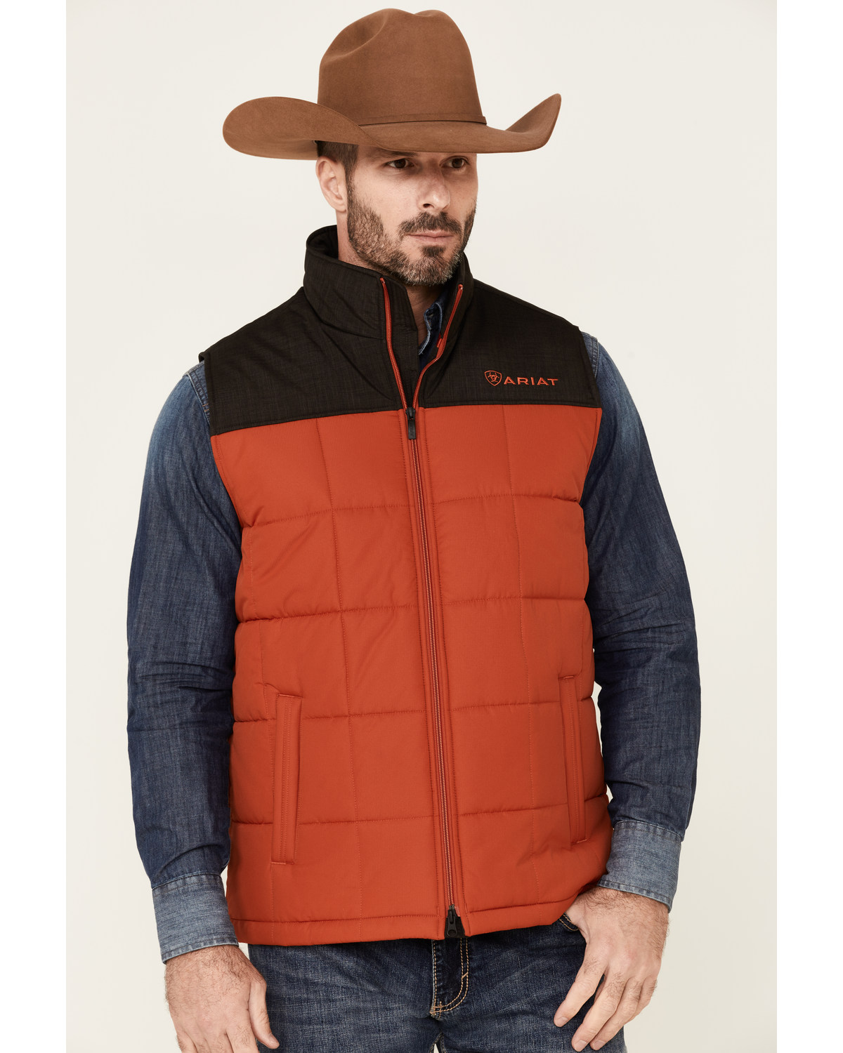 Ariat Men's Orange Color Block CC Crius Zip-Front Vest