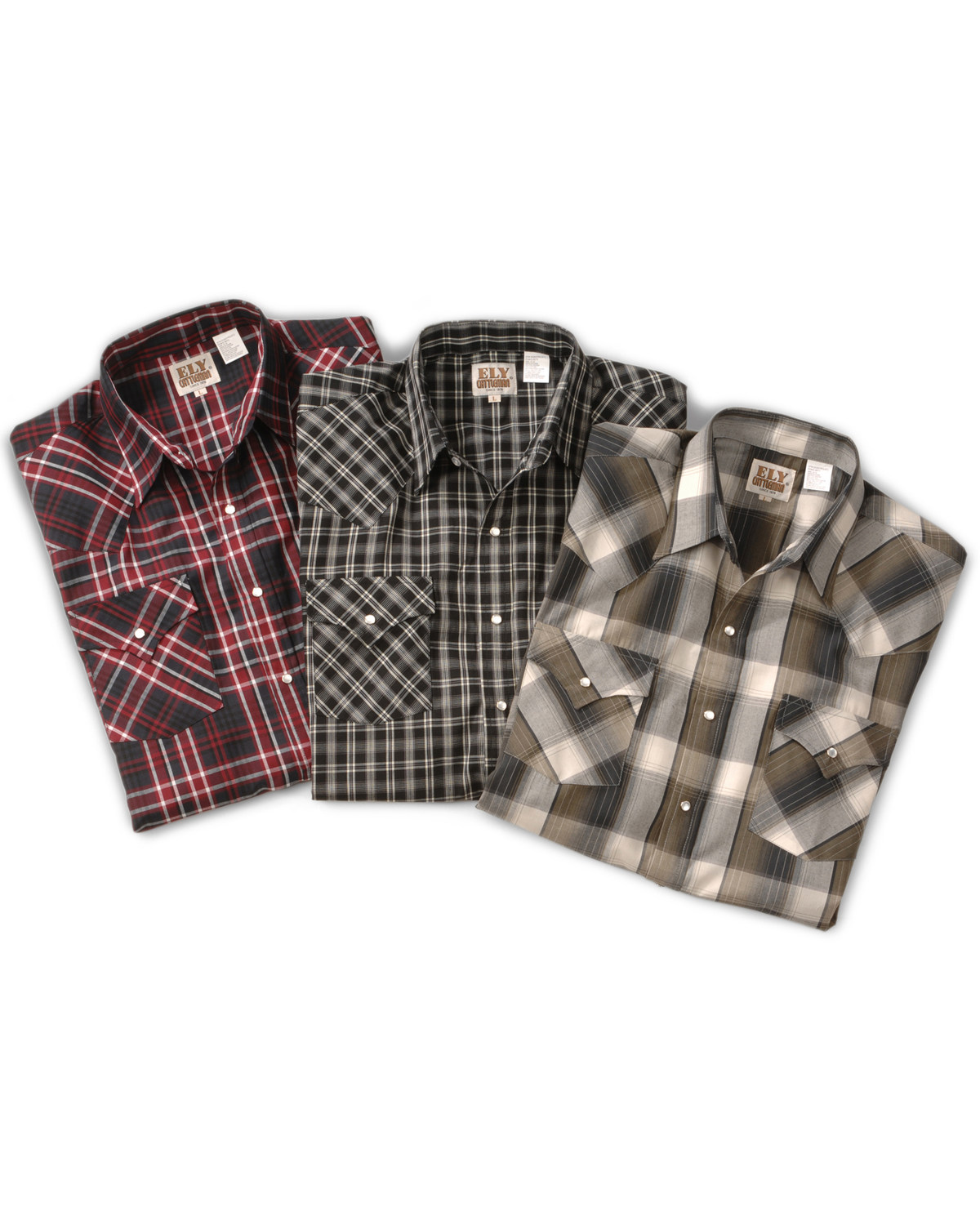 Ely Walker Men's Assorted Plaid or Stripe Short Sleeve Pearl Snap Western Shirt