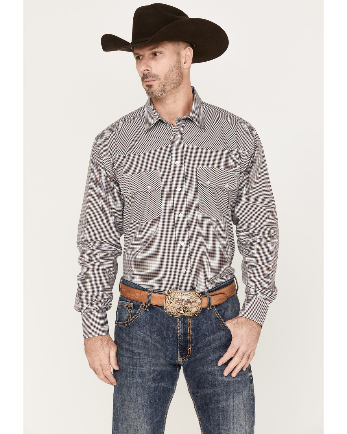 Resistol Men's Porter Mini Checkered Print Long Sleeve Snap Western Shirt