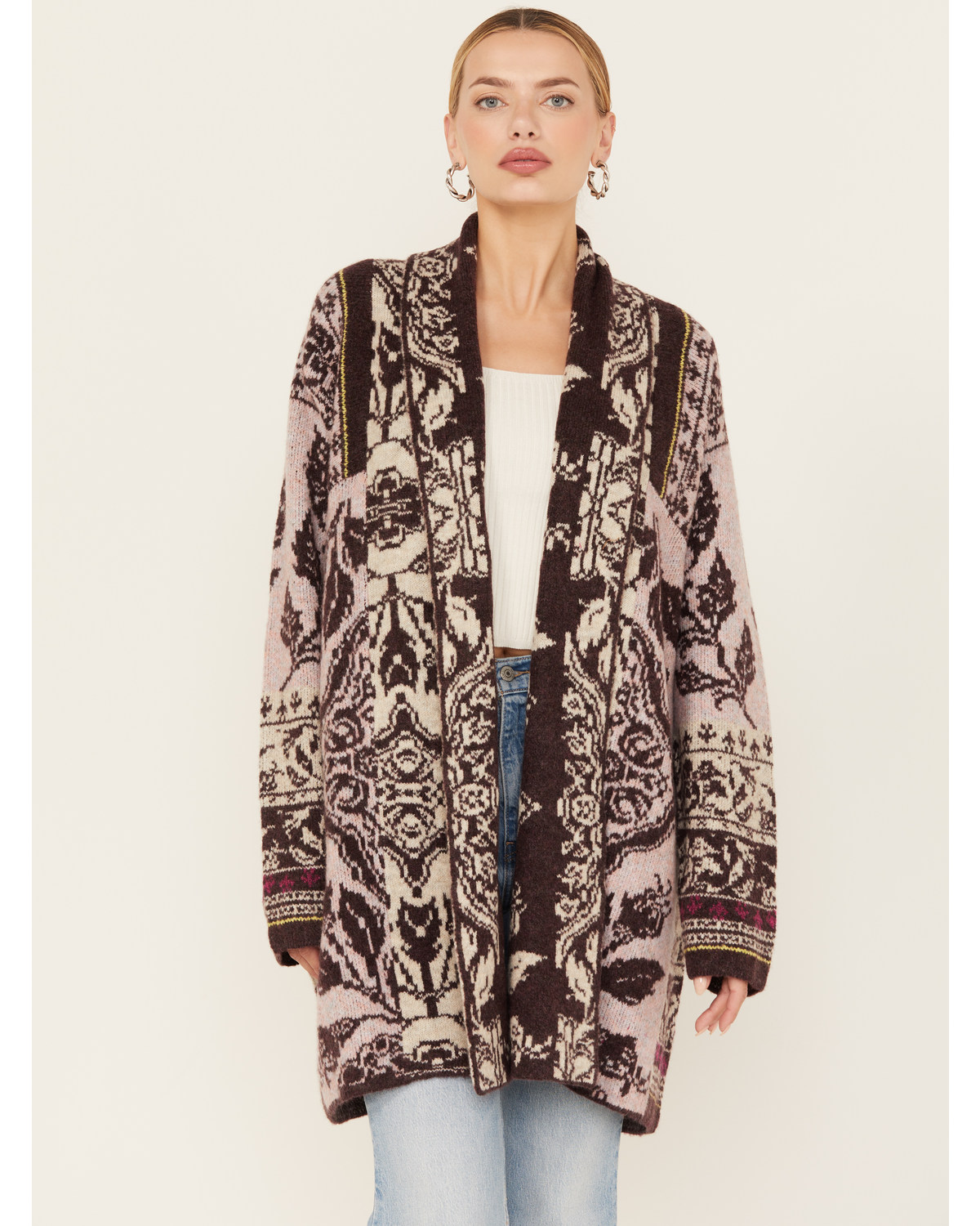 Room 34 Women's Floral Print Jacquard Cardigan