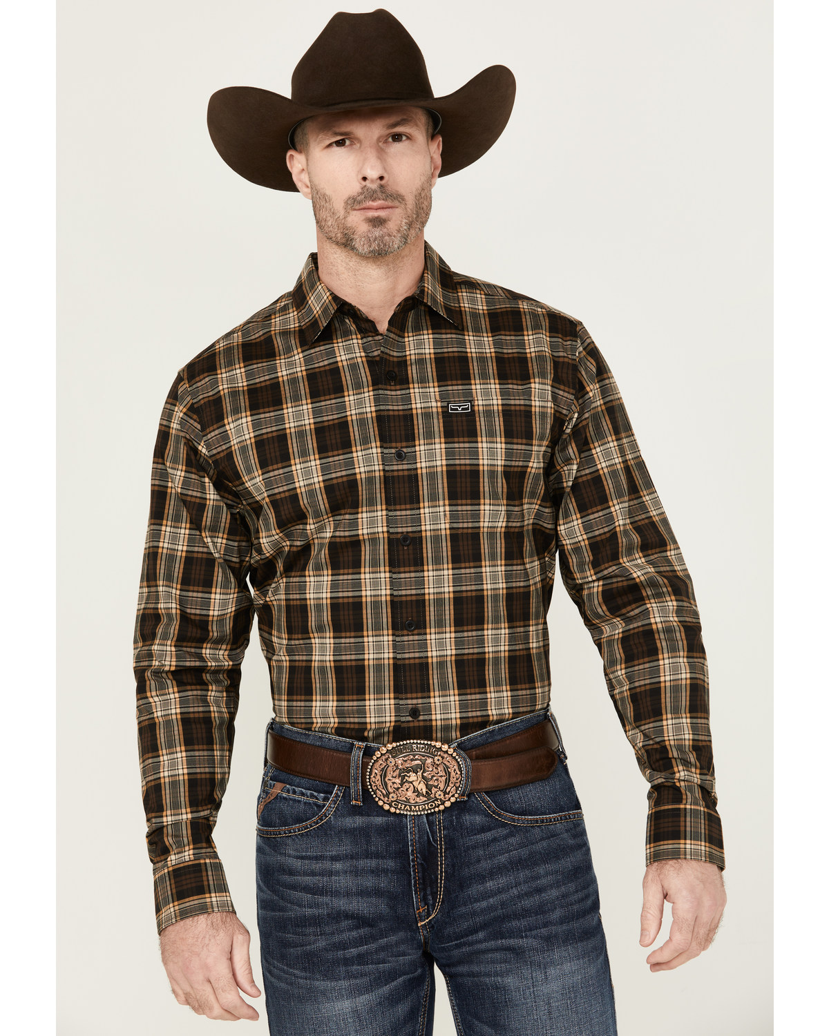 Kimes Ranch Men's Aldrich Plaid Print Long Sleeve Button-Down Performance Stretch Western Shirt