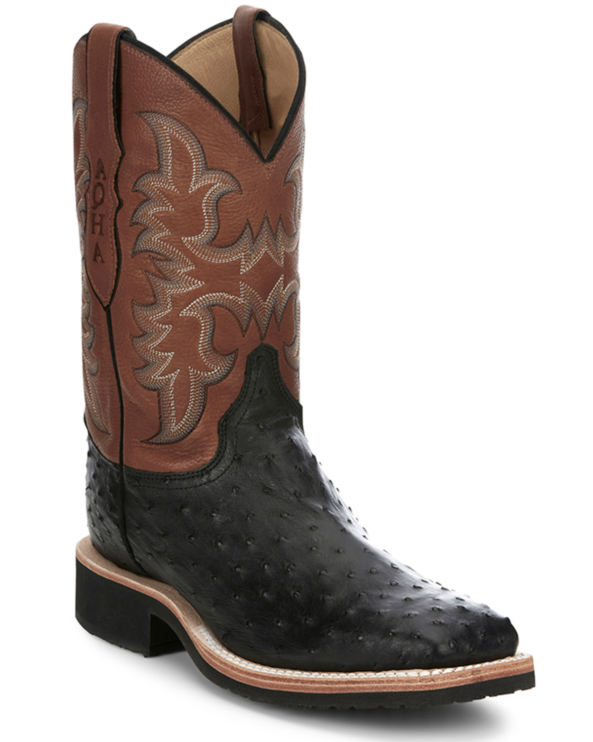 Justin Men's Drover Exotic Full Quill Ostrich Western Boots - Broad Square Toe