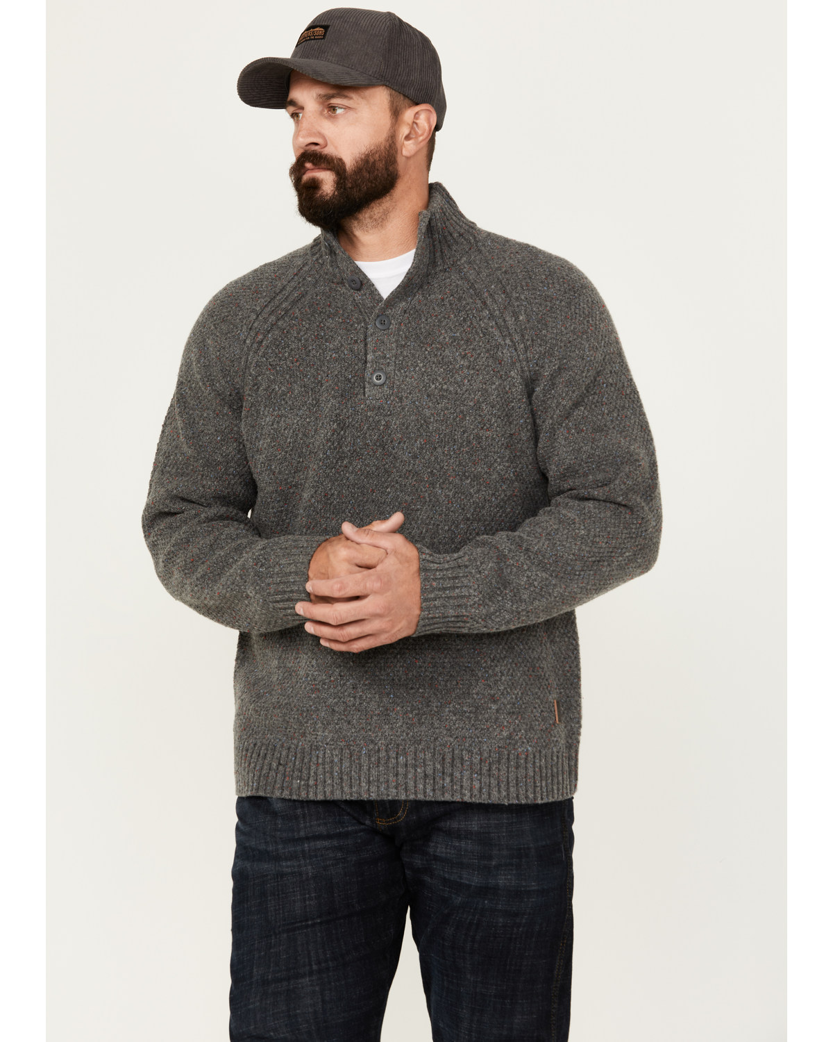 Brothers and Sons Men's Merino Donegal Button Pullover