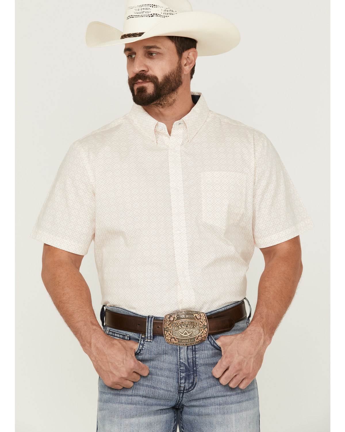 RANK 45® Men's Mustang Geo Print Short Sleeve Button-Down Western Shirt