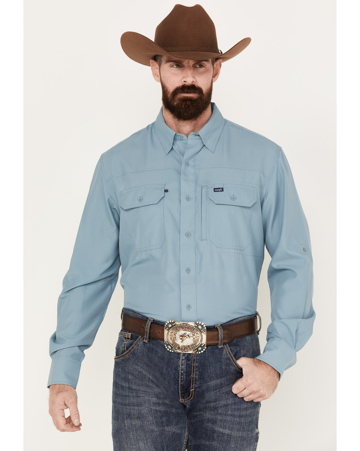 Wrangler Men's Solid Performance Long Sleeve Button-Down Shirt