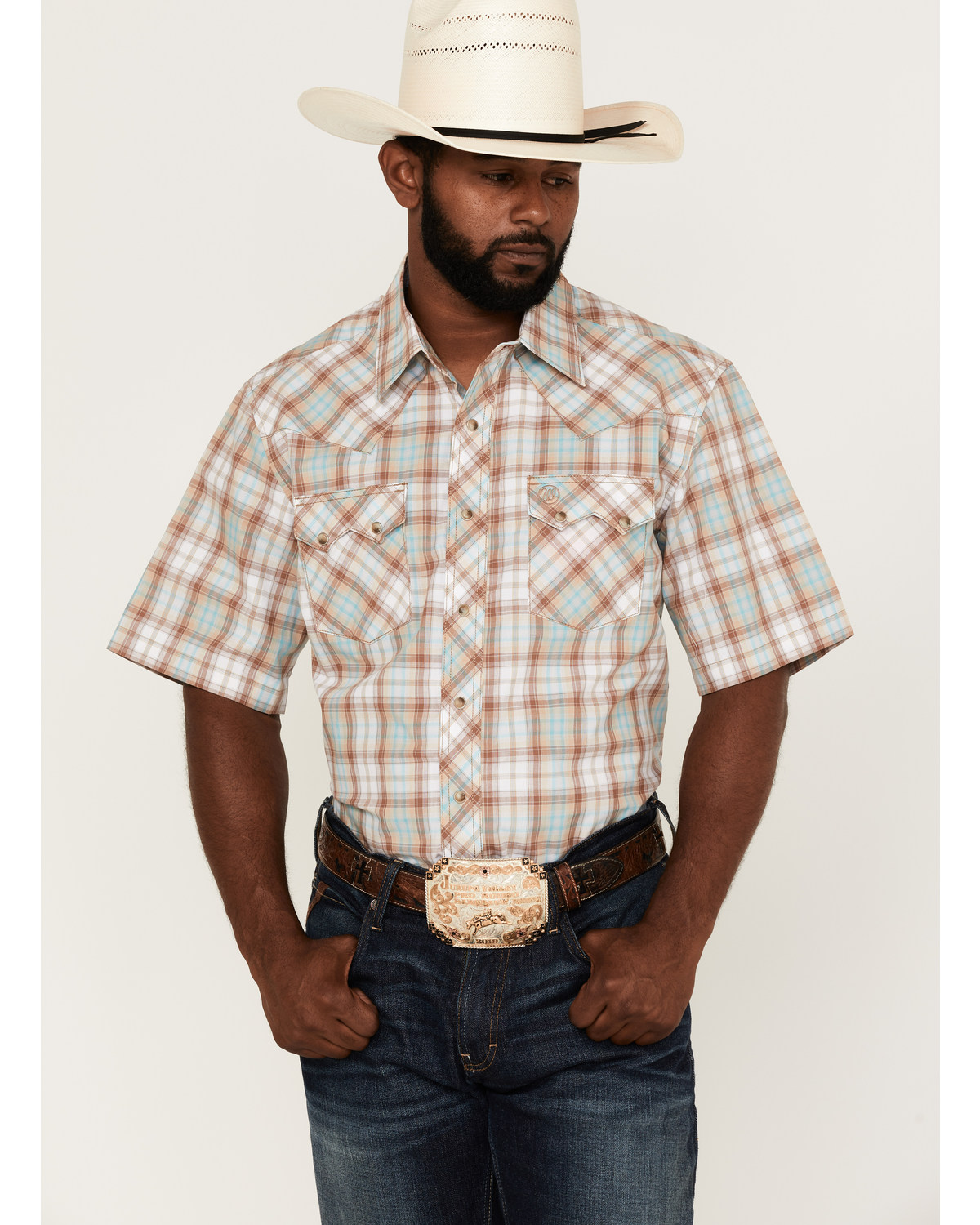Wrangler Retro Men's Plaid Short Sleeve Snap Western Shirt
