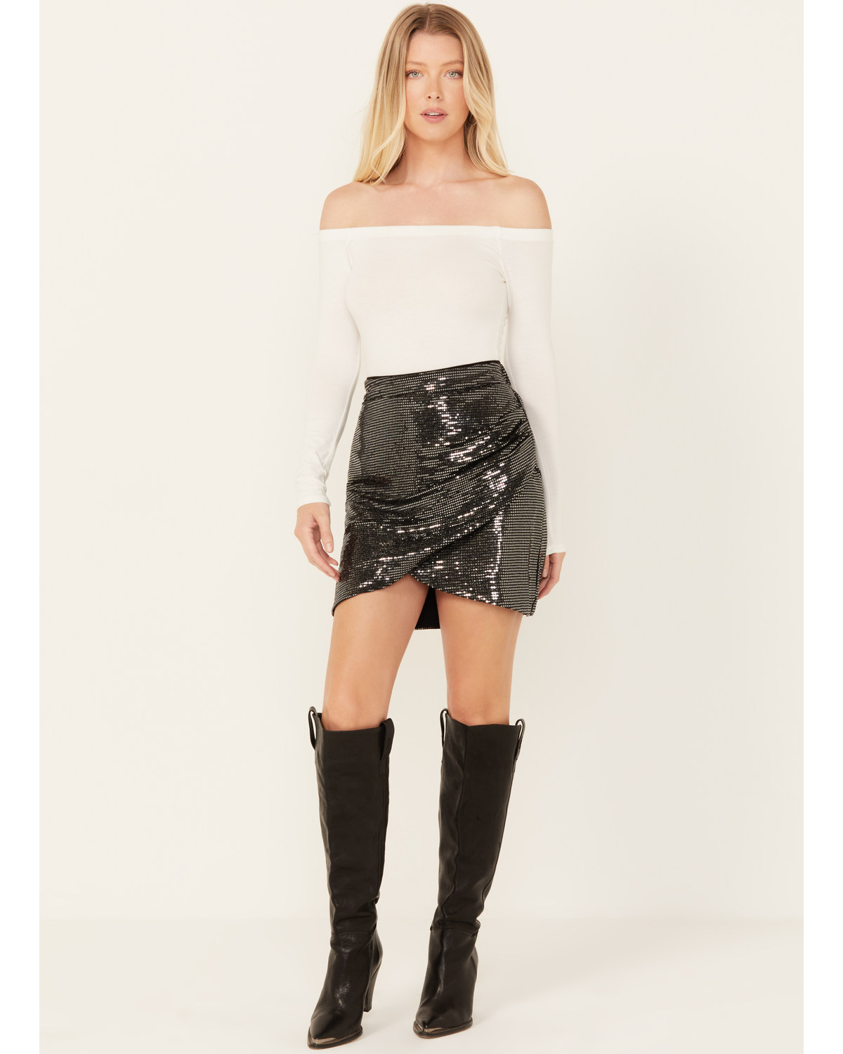 Molly Bracken Women's Faux Wrap Sequins Mini Skirt