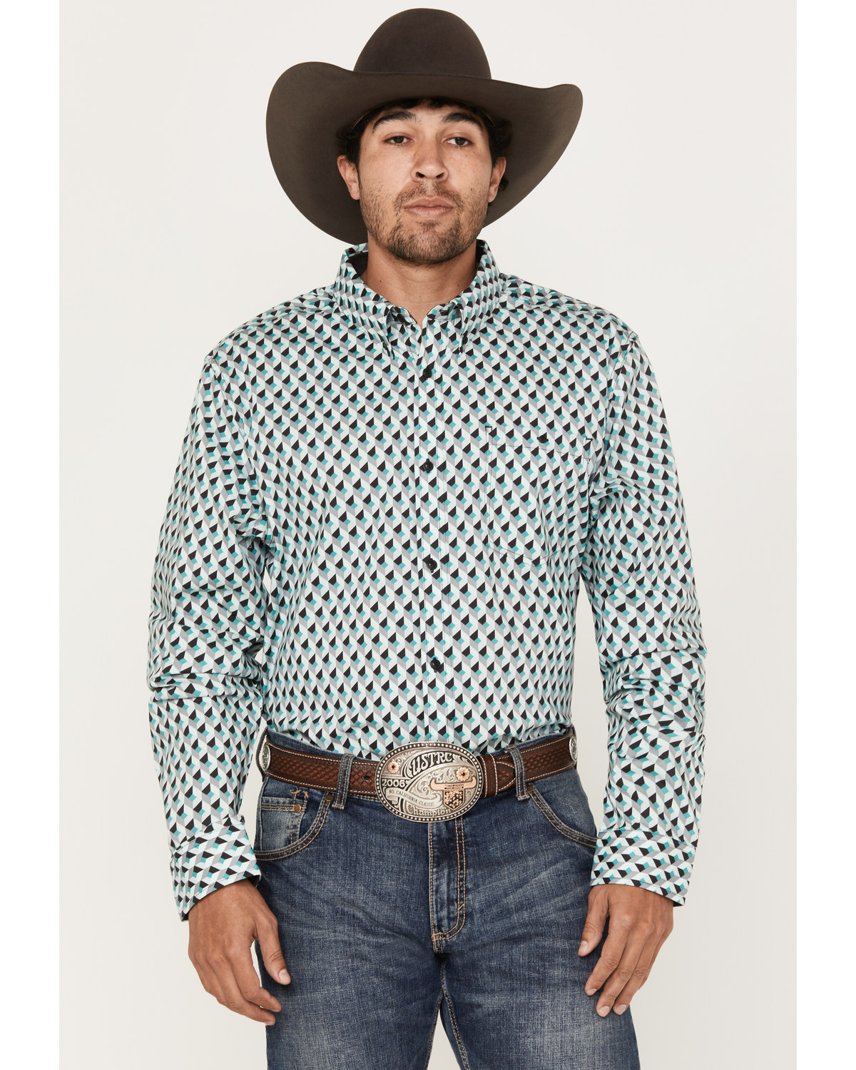 RANK 45® Men's Rampage Geo Long Sleeve Button-Down Western Shirt