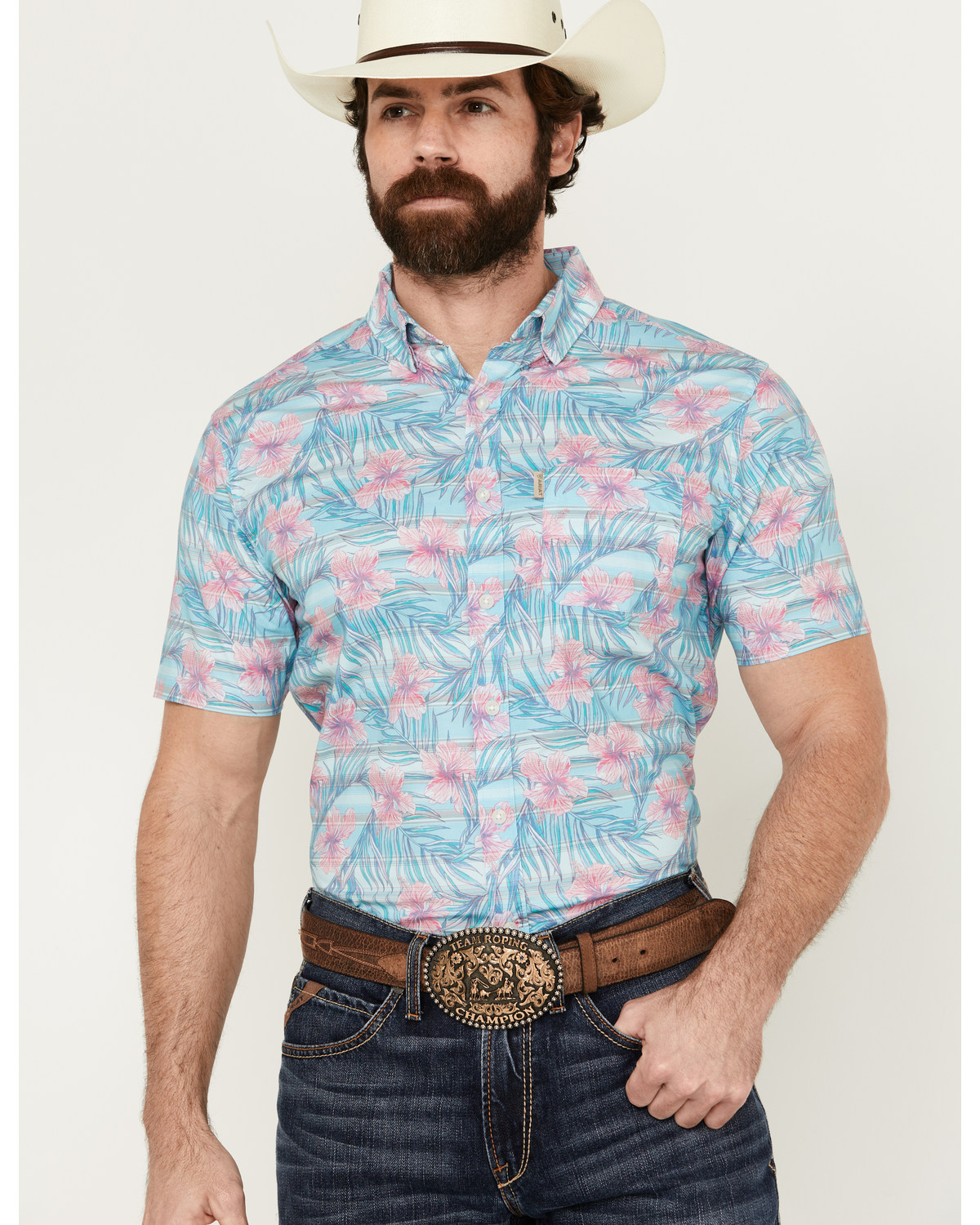 Ariat Men's Monroe Floral And Palm Leaf Print Short Sleeve Button-Down Stretch Western Shirt