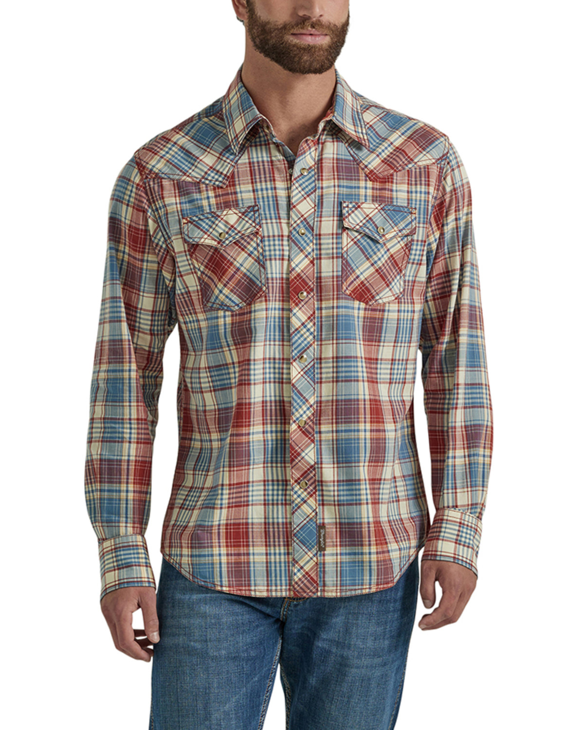 Wrangler Retro Men's Plaid Print Long Sleeve Snap Western Shirt
