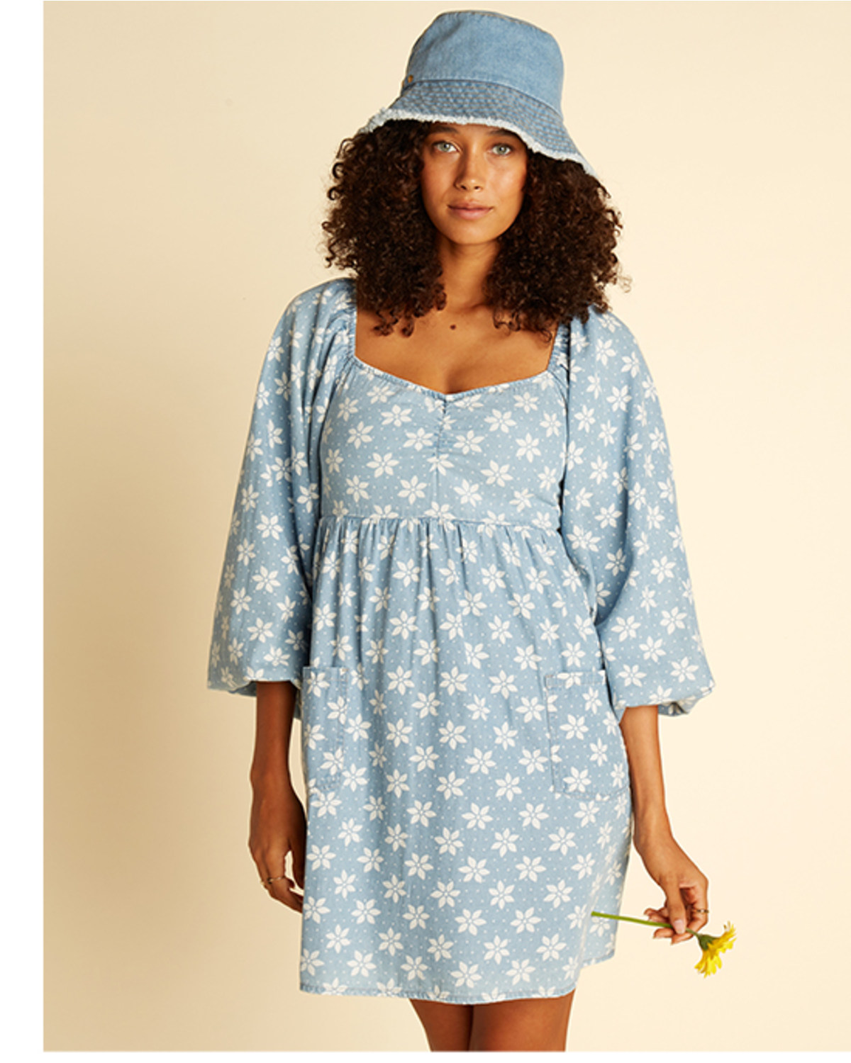 Billabong x Wrangler Women's Just A Dream Floral Print Long Sleeve Denim Mini Dress