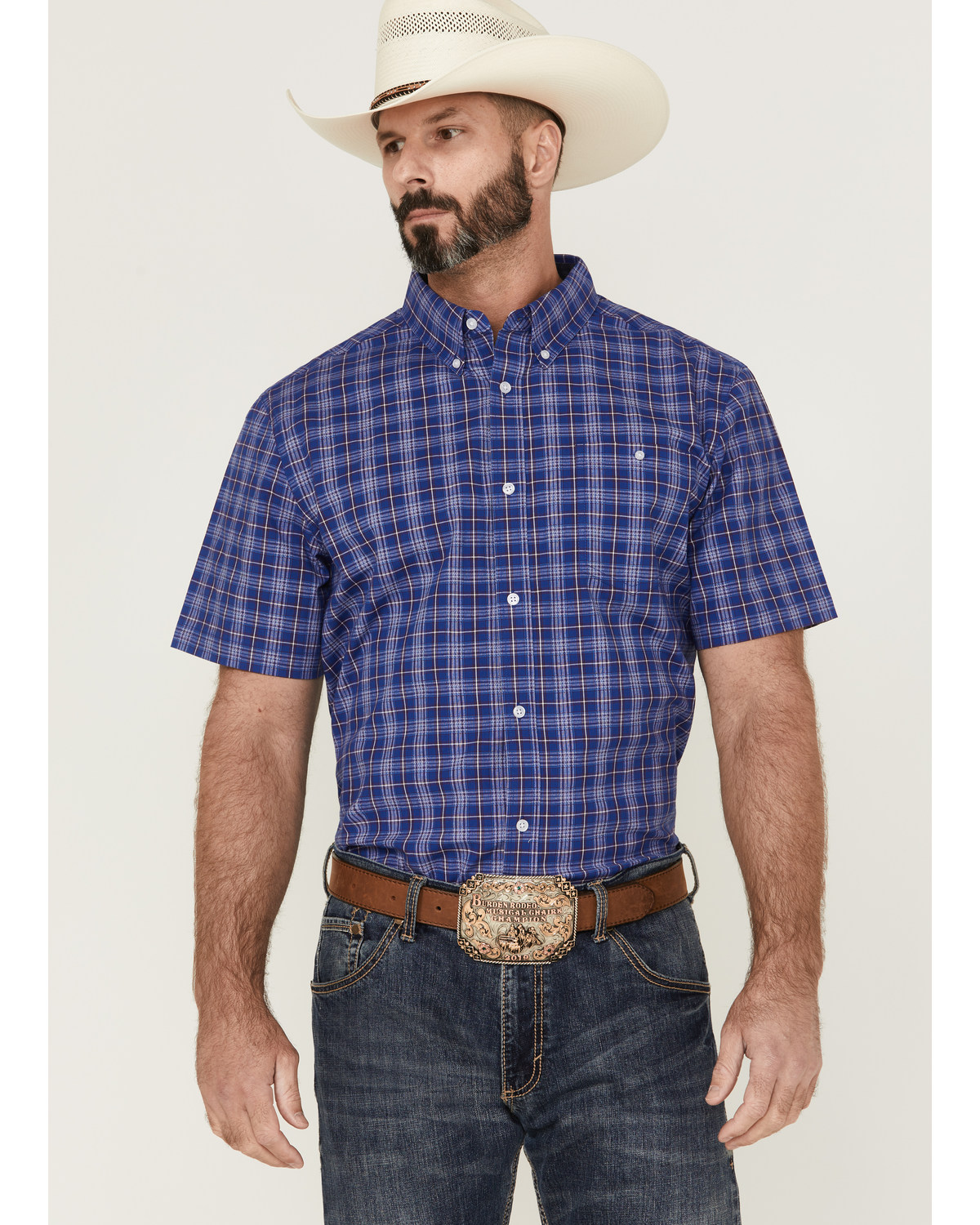 RANK 45® Men's Charge Small Plaid Print Button-Down Western Shirt