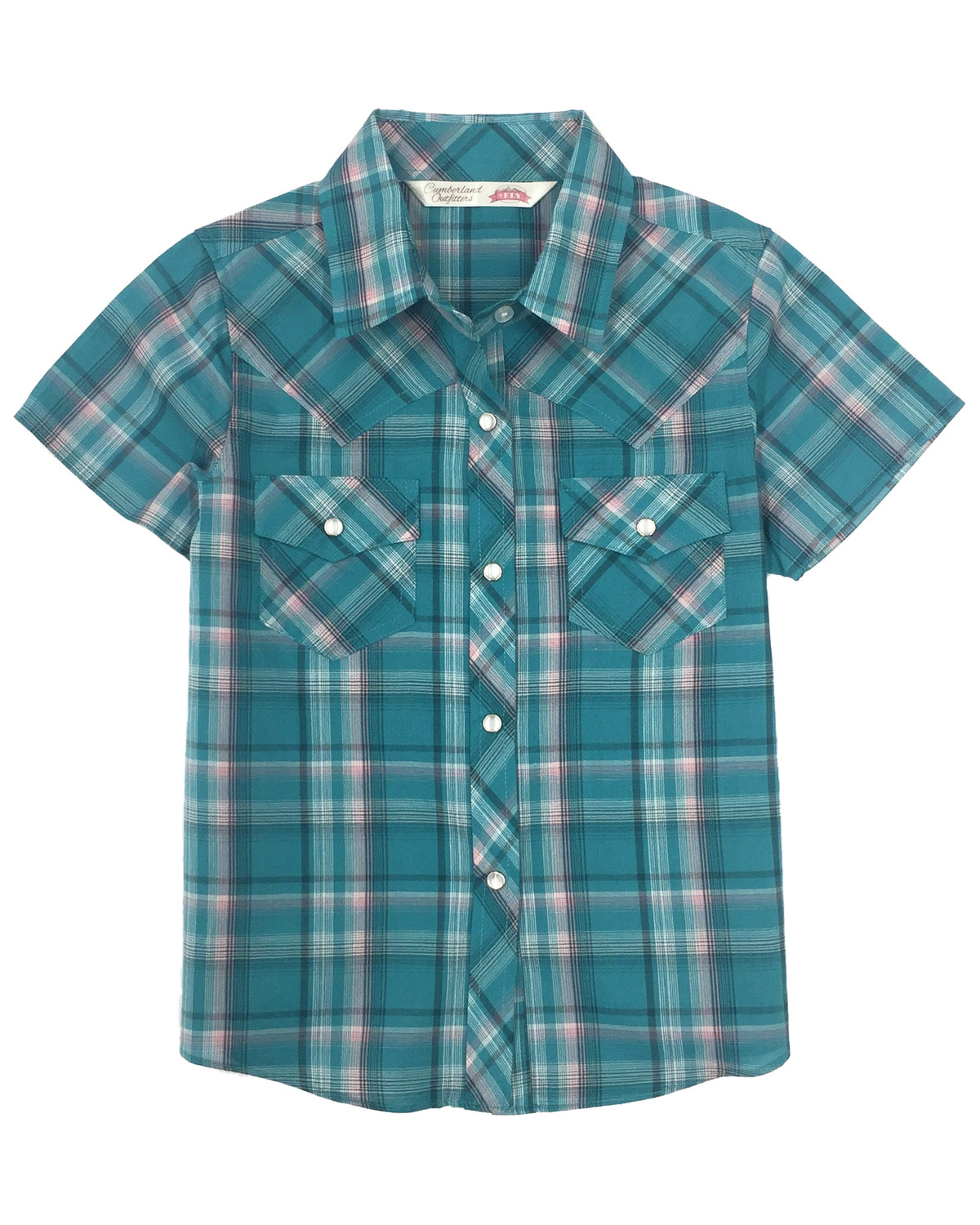 Cumberland Outfitters Toddler Girls Turquoise Plaid Snap Short Sleeve Western Shirt Boot Barn