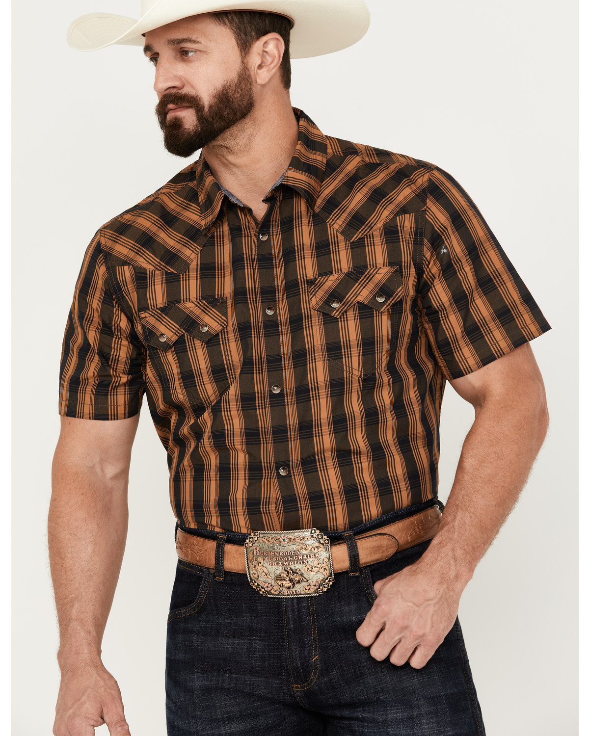 Cody James Men's Caliente Small Plaid Print Short Sleeve Western Snap Shirt