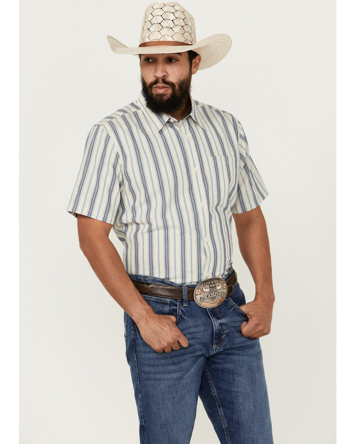 Cody James Men's Gunsmoke Dobby Striped Button-Down Short Sleeve Western Shirt
