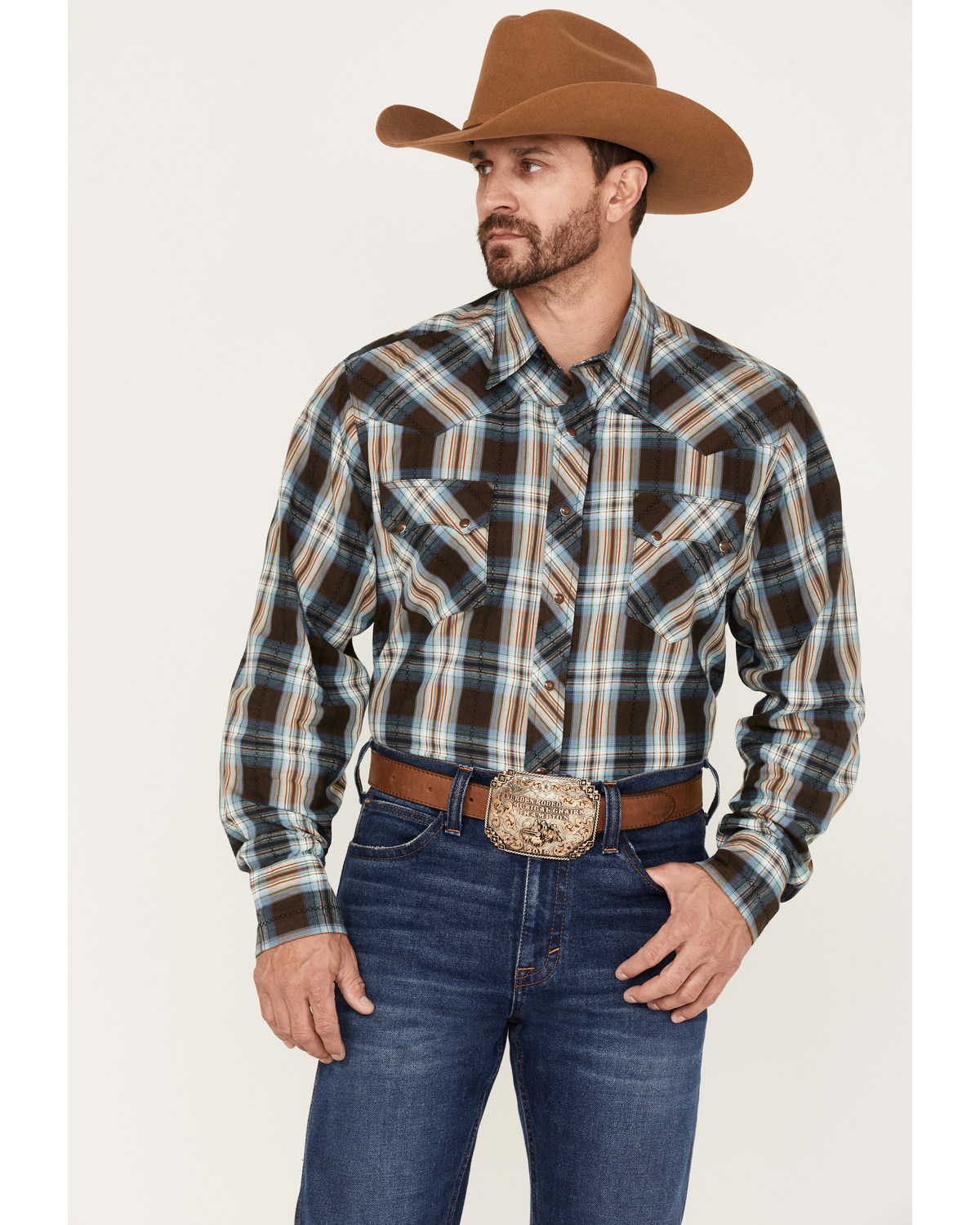 Roper Men's Plaid Print Long Sleeve Snap Western Shirt