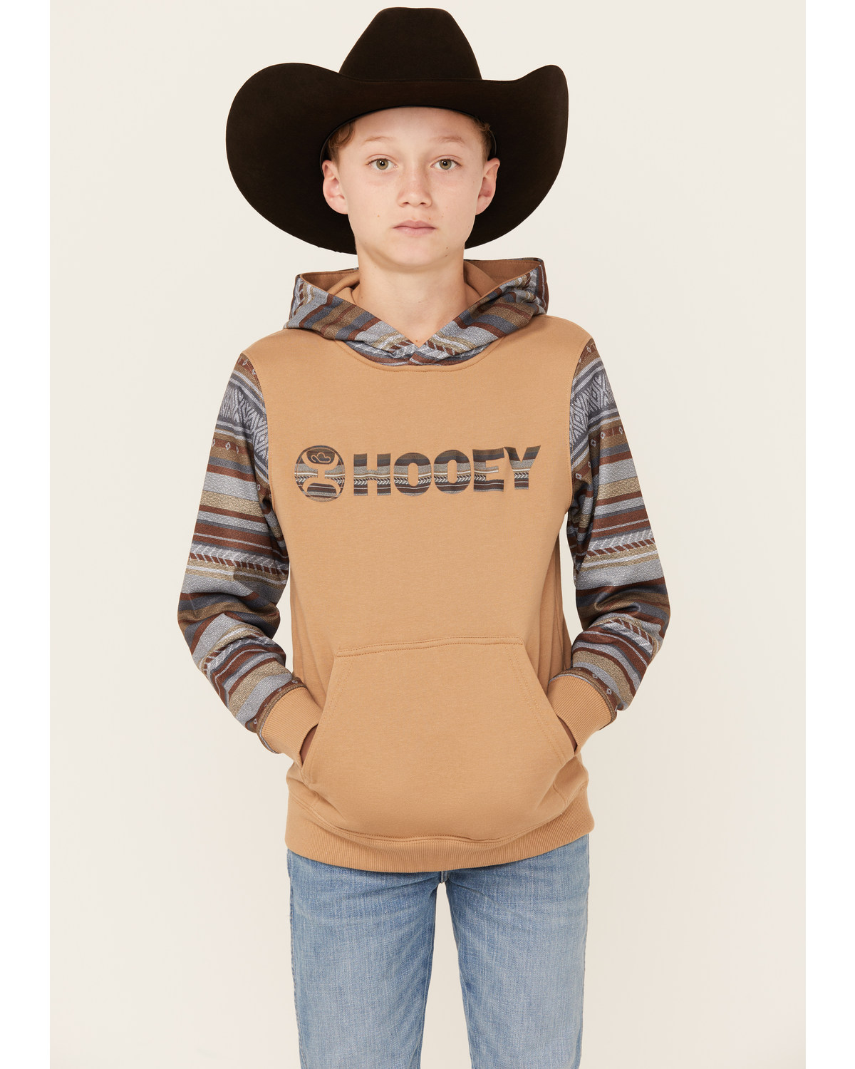 Hooey Boys' Striped Print Logo Hooded Sweatshirt