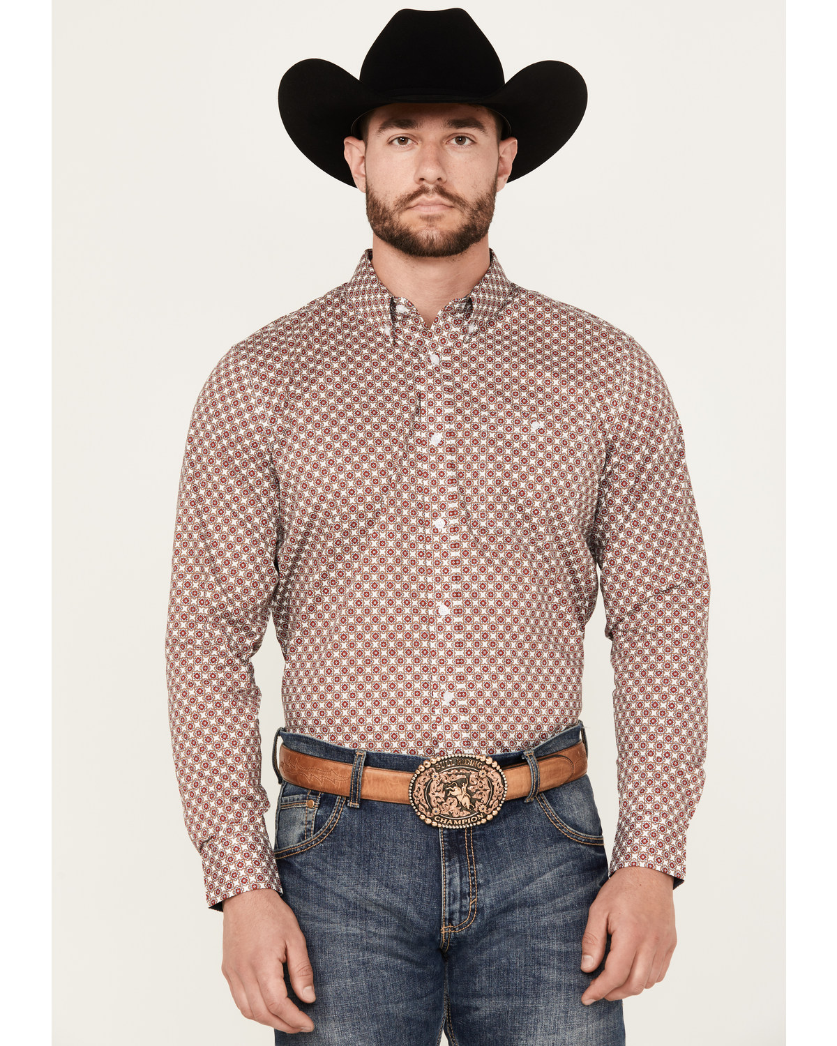 RANK 45® Men's Wellington Geo Print Long Sleeve Button-Down Western Shirt