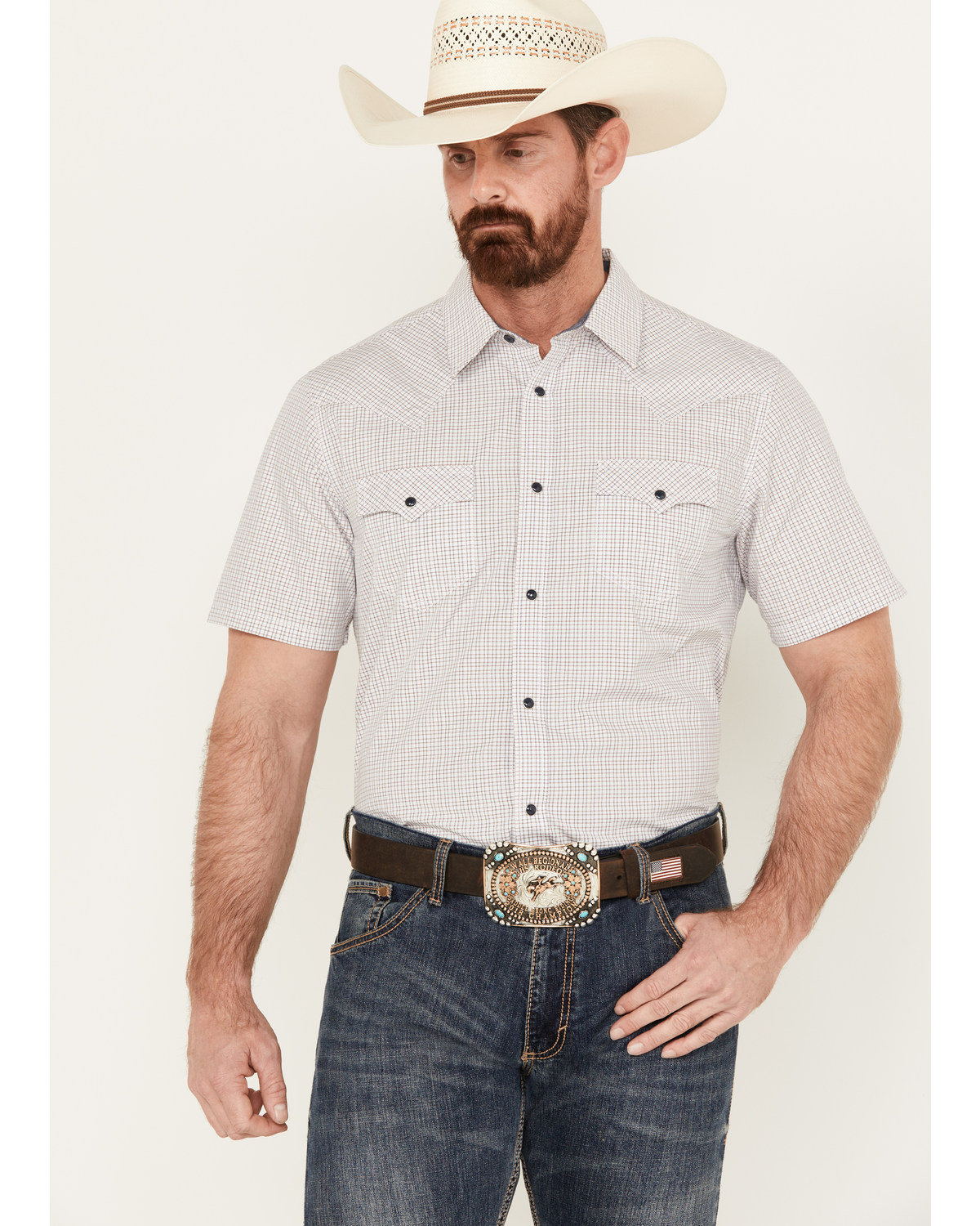 Cody James Men's Lake Travis Plaid Print Short Sleeve Snap Western Shirt - Big
