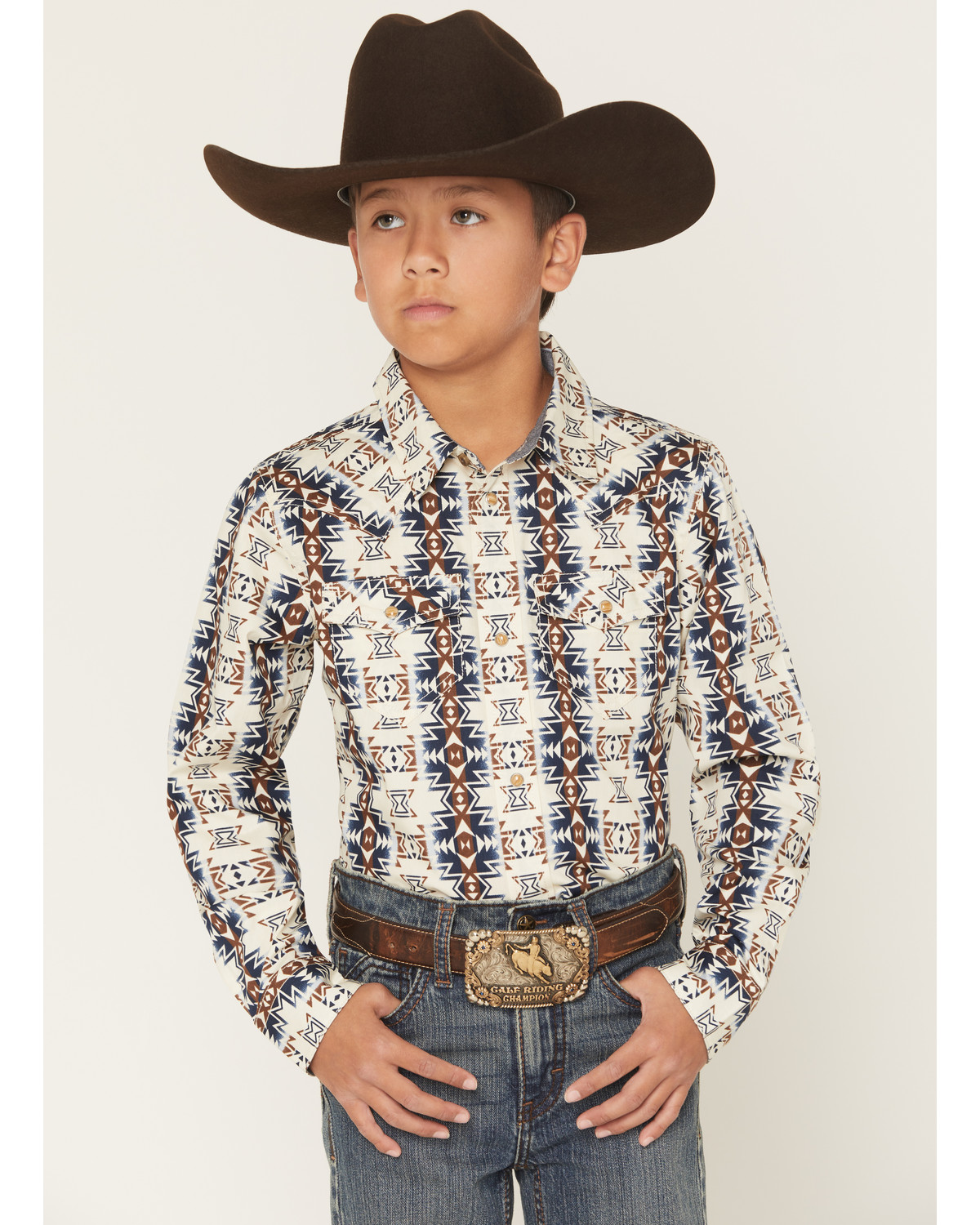 Cody James Boys' Wild Prairie Southwestern Print Long Sleeve Snap Western Shirt