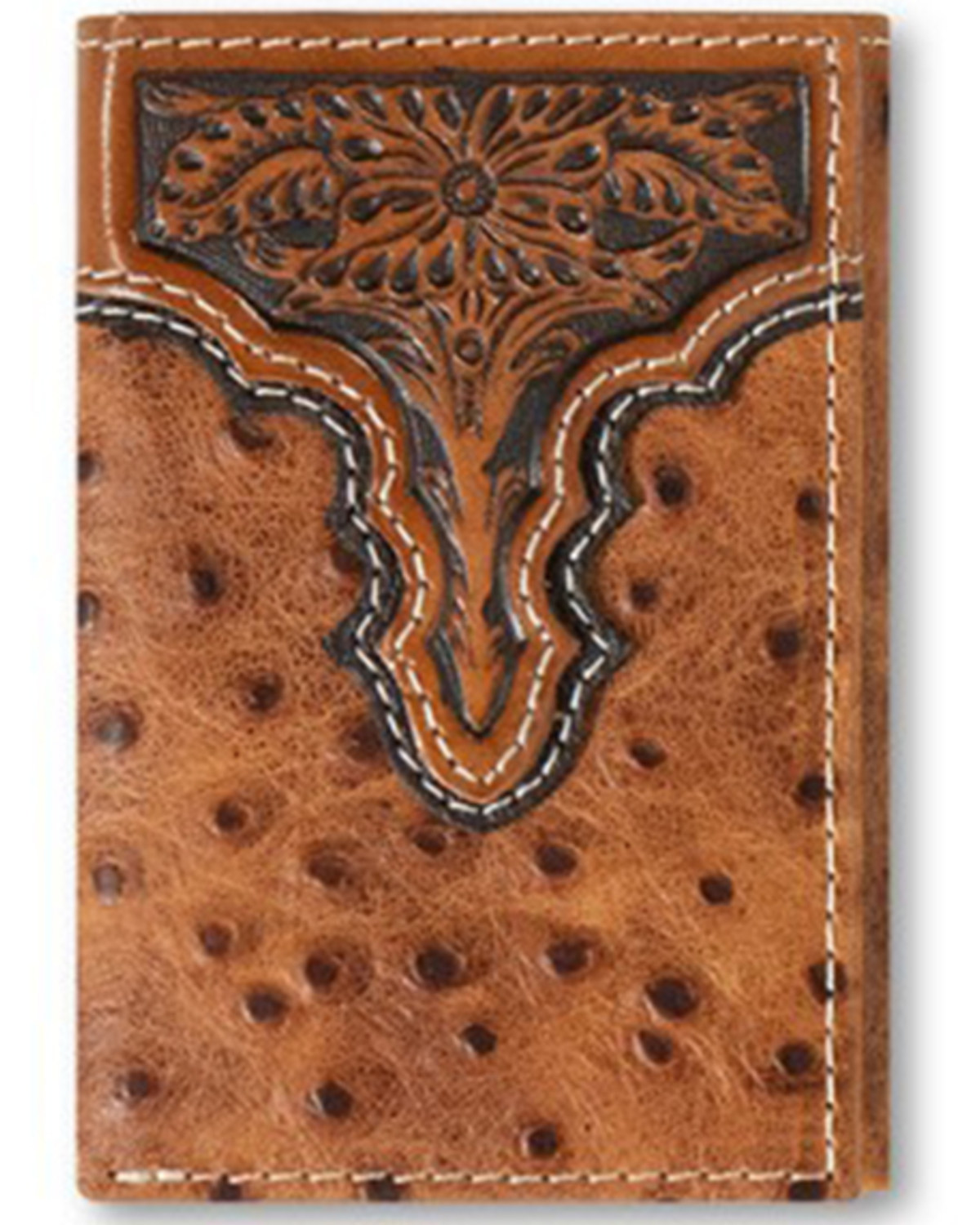 Ariat Men's Tri-Fold Ostrich Print Floral Embossed Wallet