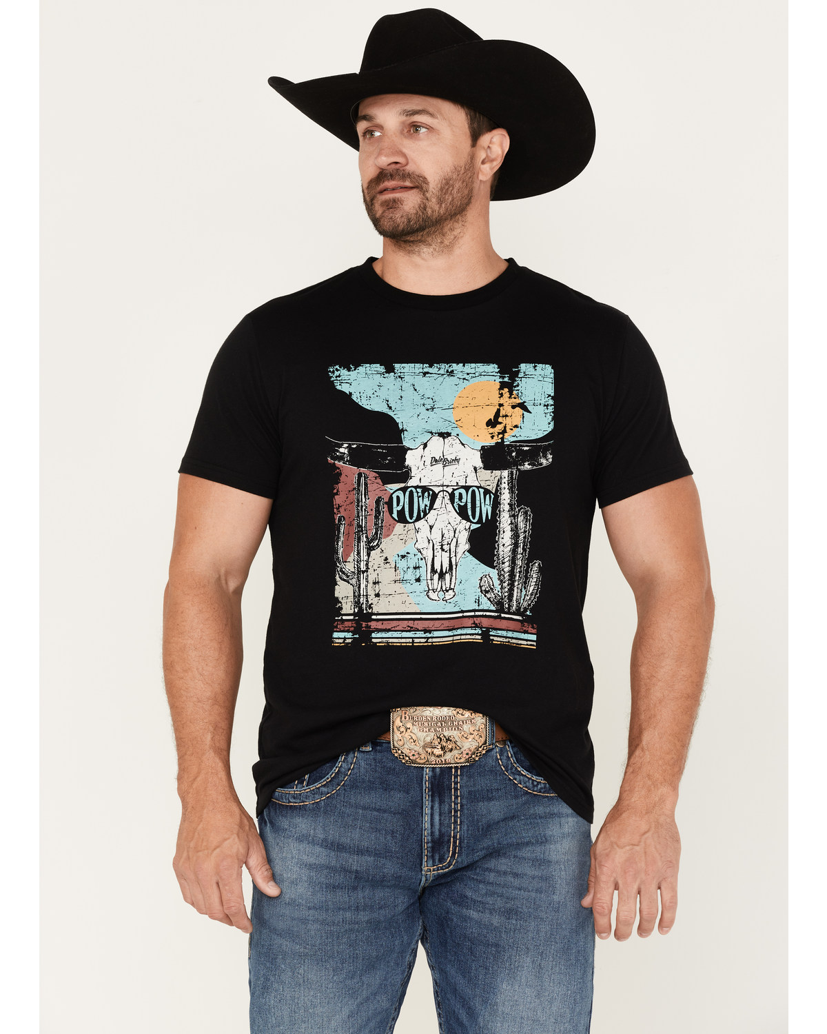 Rock & Roll Denim Men's Dale Brisby Pow Skull Scenic Short Sleeve Graphic T-Shirt