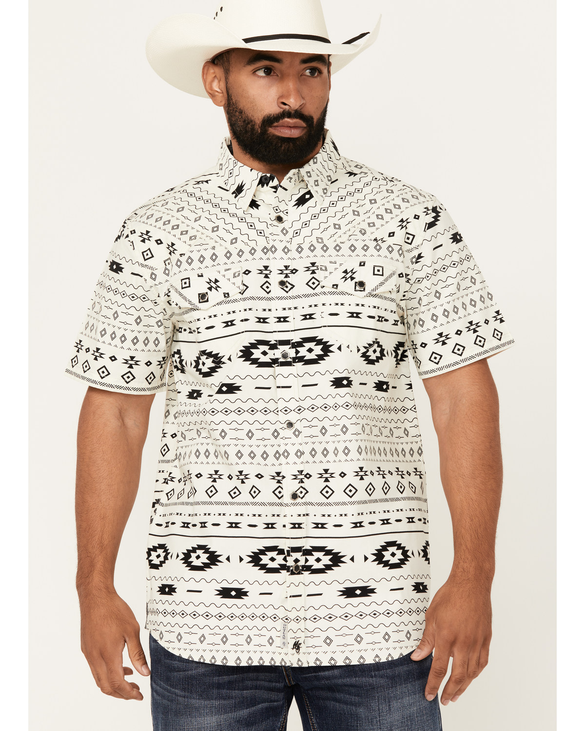 Moonshine Spirit Men's Dynamic Southwestern Striped Short Sleeve Snap Western Shirt